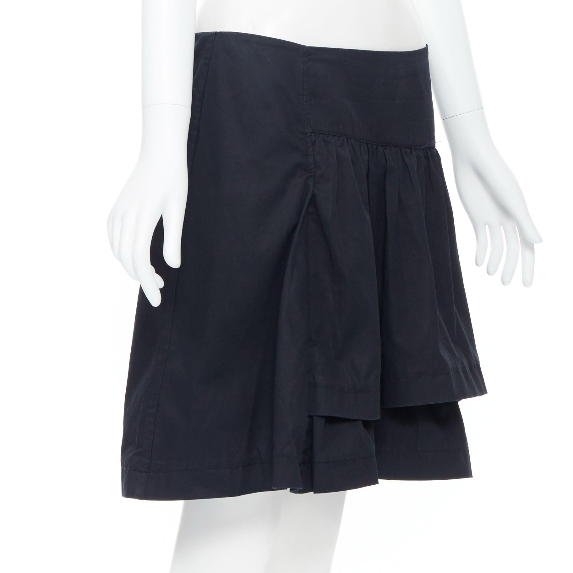 vintage MIU MIU black cotton pleated tiered flared knee skirt IT40 In Good Condition In Hong Kong, NT