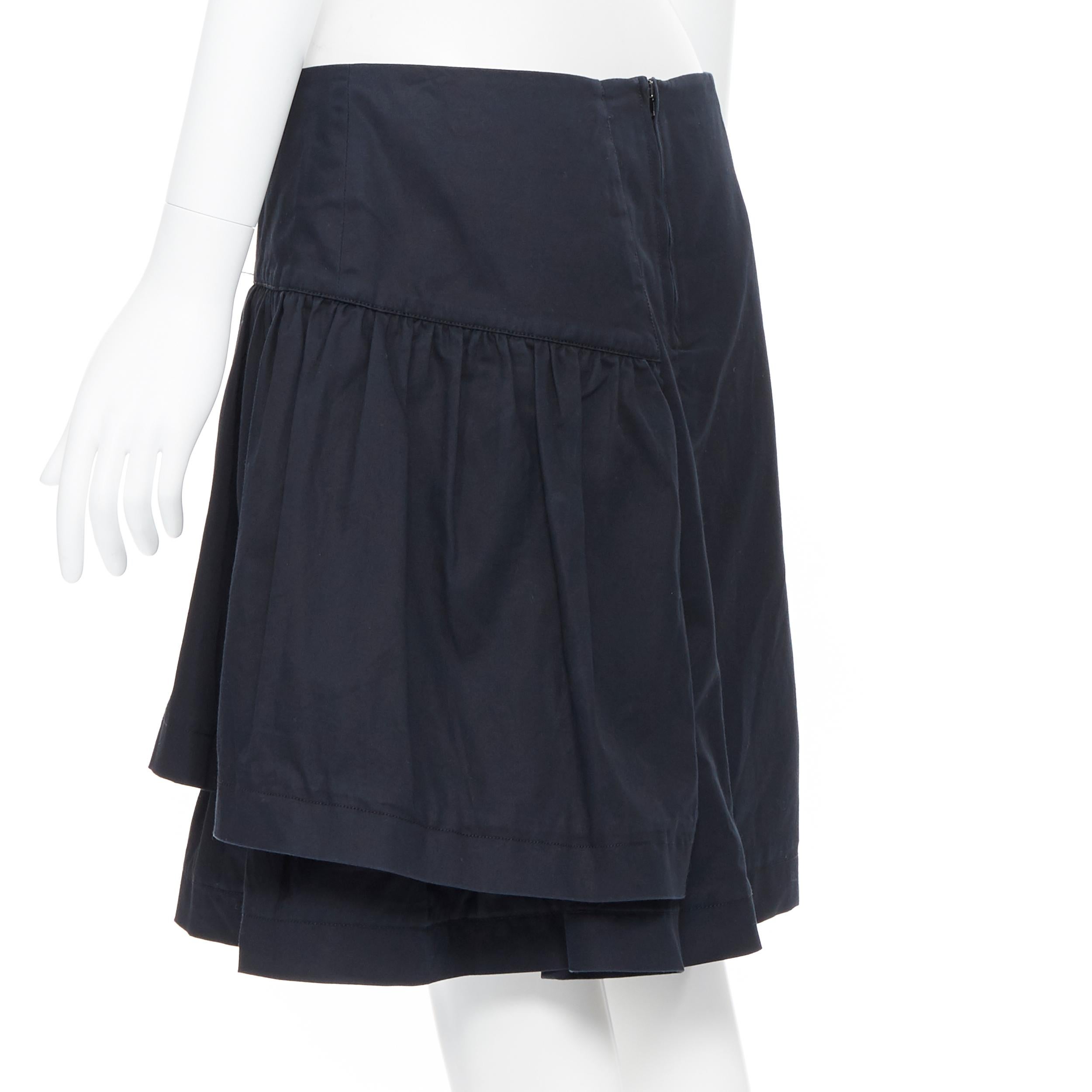 vintage MIU MIU black cotton pleated tiered flared knee skirt IT40 In Excellent Condition In Hong Kong, NT
