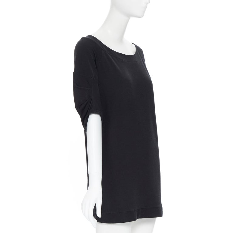 vintage MIU MIU black cotton round neck rounded pleated short sleeve dress M In Excellent Condition For Sale In Hong Kong, NT