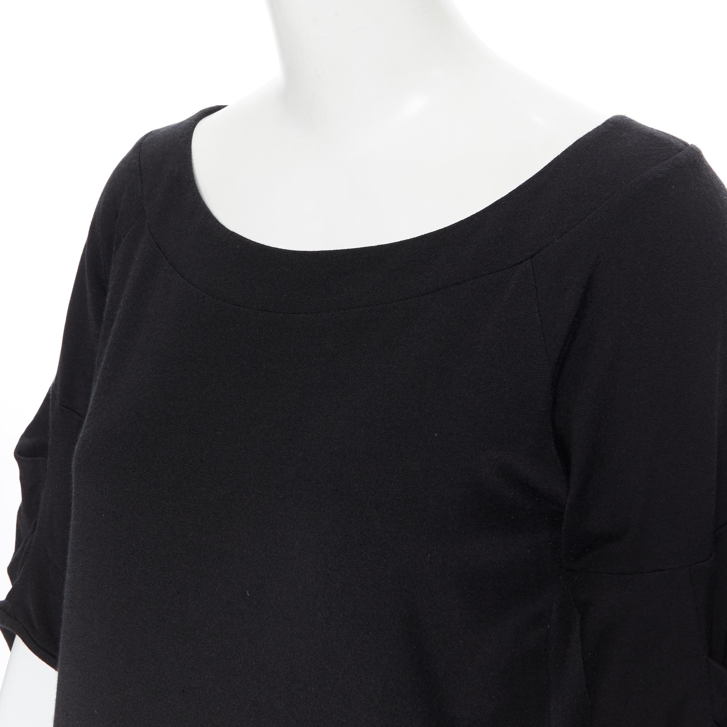 Women's vintage MIU MIU black cotton round neck rounded pleated short sleeve dress M