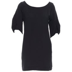 vintage MIU MIU black cotton round neck rounded pleated short sleeve dress M
