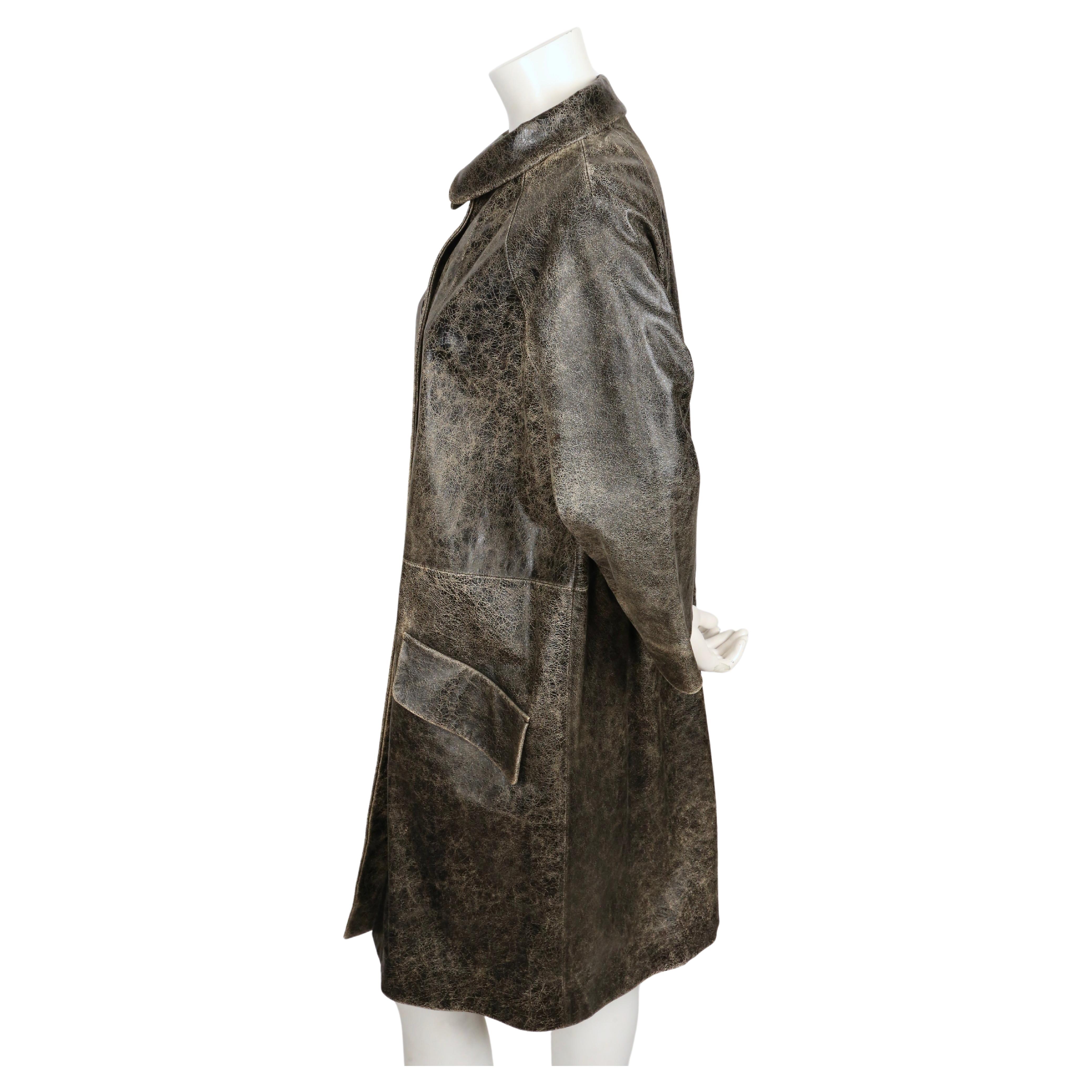 vintage MIU MIU 'distressed' leather coat In Good Condition For Sale In San Fransisco, CA