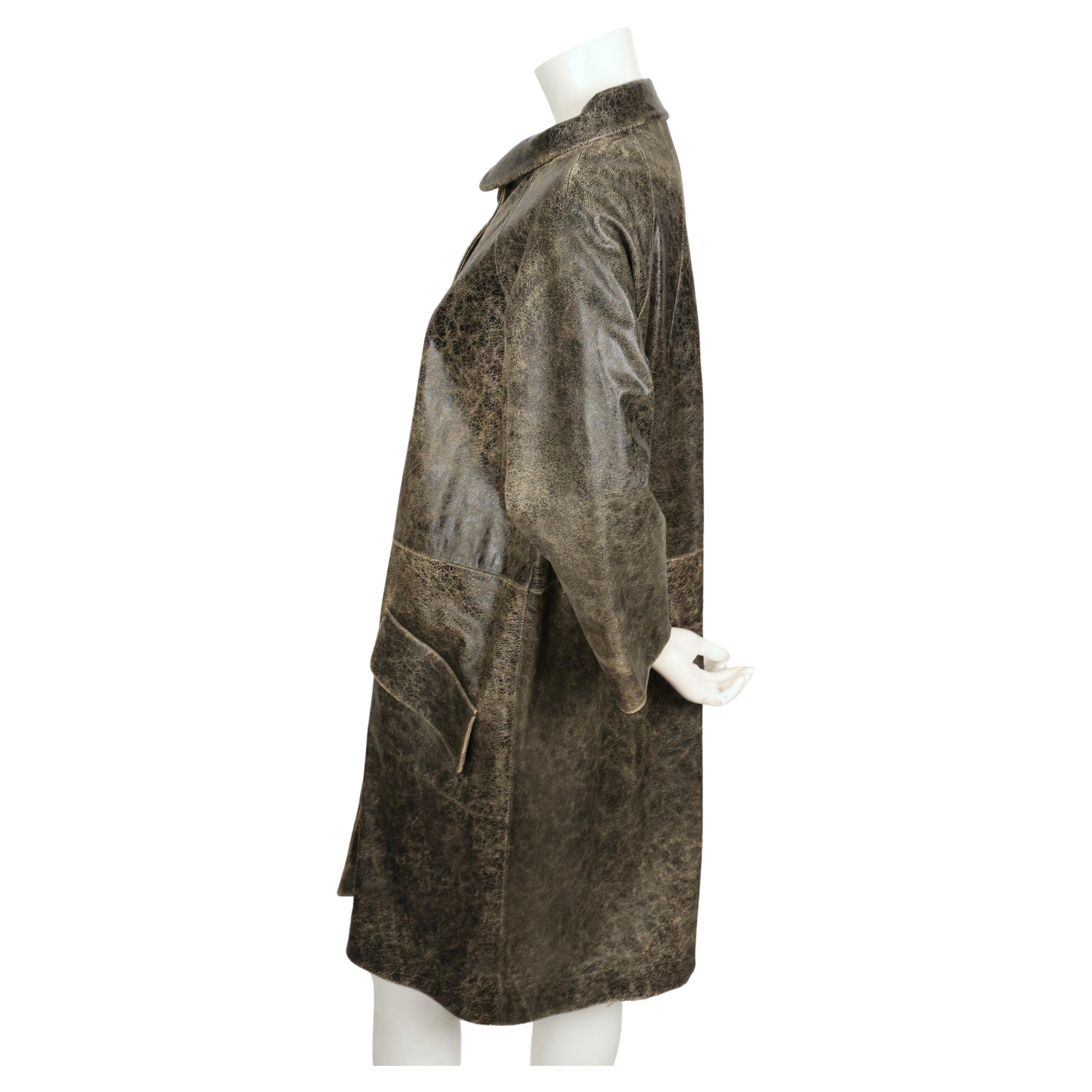 Women's or Men's vintage MIU MIU 'distressed' leather coat For Sale