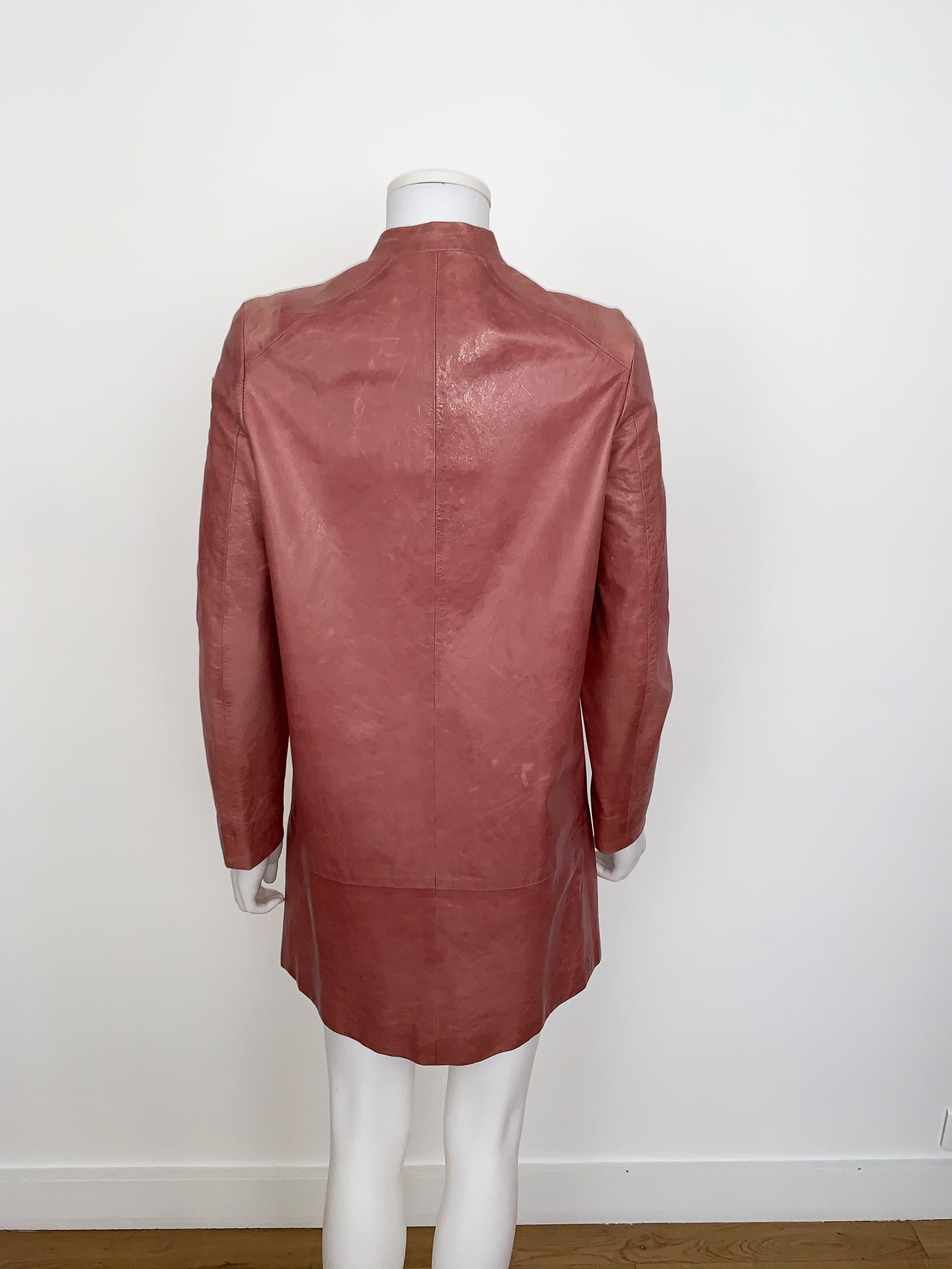 Brown Vintage Miu Miu Pink Leather Coat For Sale