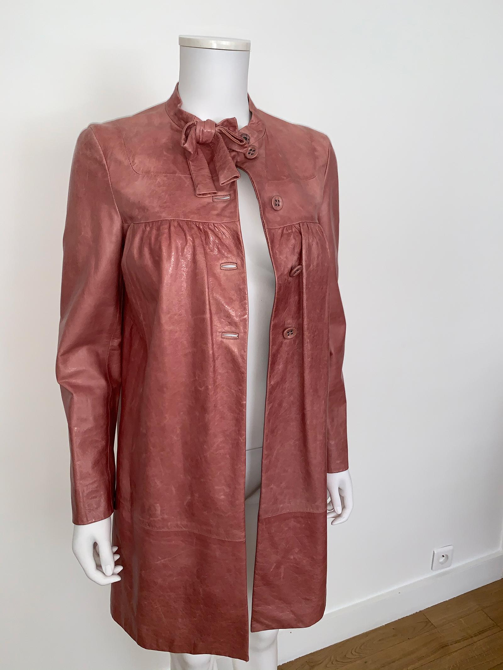 Women's Vintage Miu Miu Pink Leather Coat For Sale