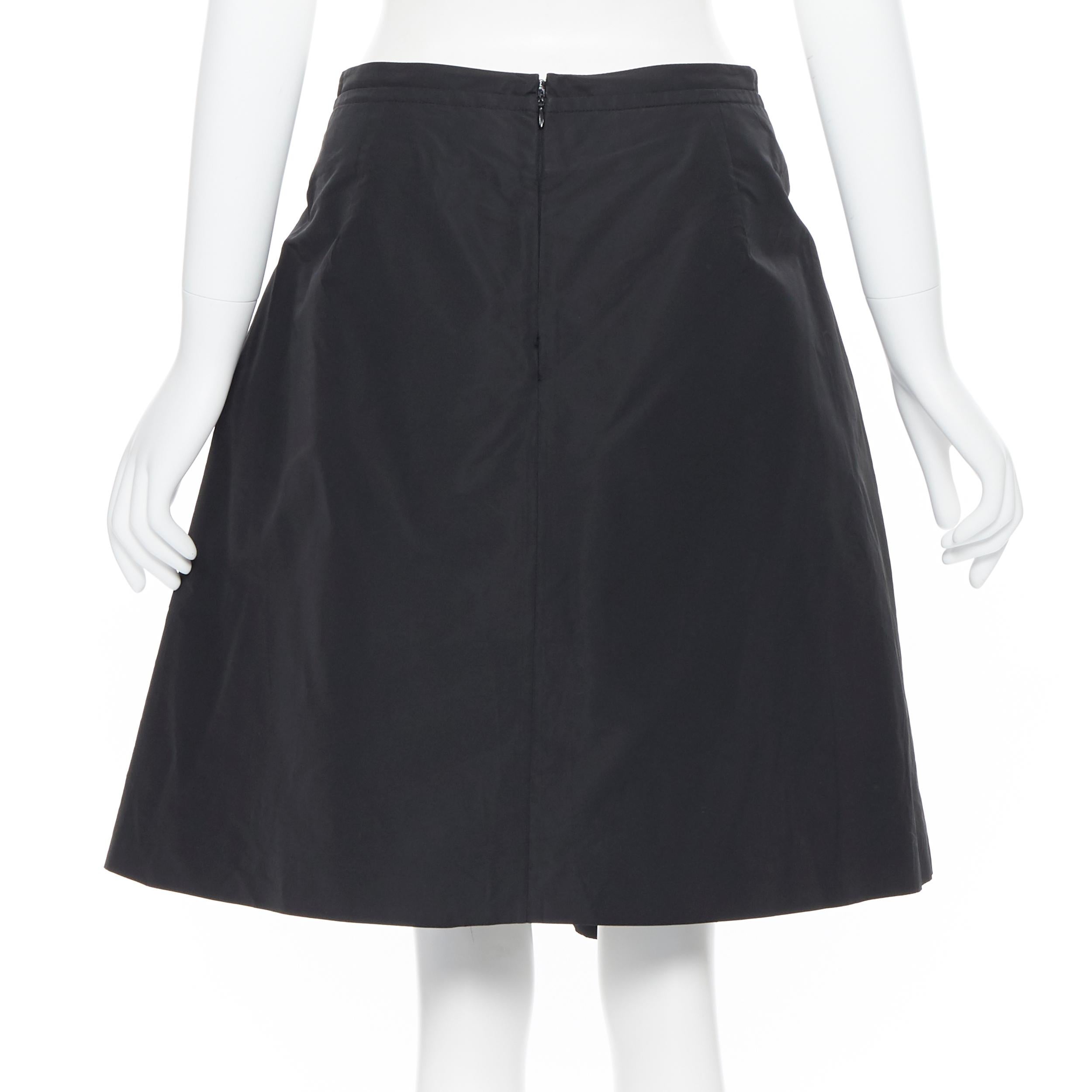 Black vintage MIU MIU polyester acetate pleated dual slit pocket flared skirt IT40