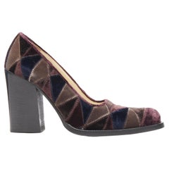 Escarpins à talons épais vintage avec patchwork géométrique bleu violet MIU EU36,5