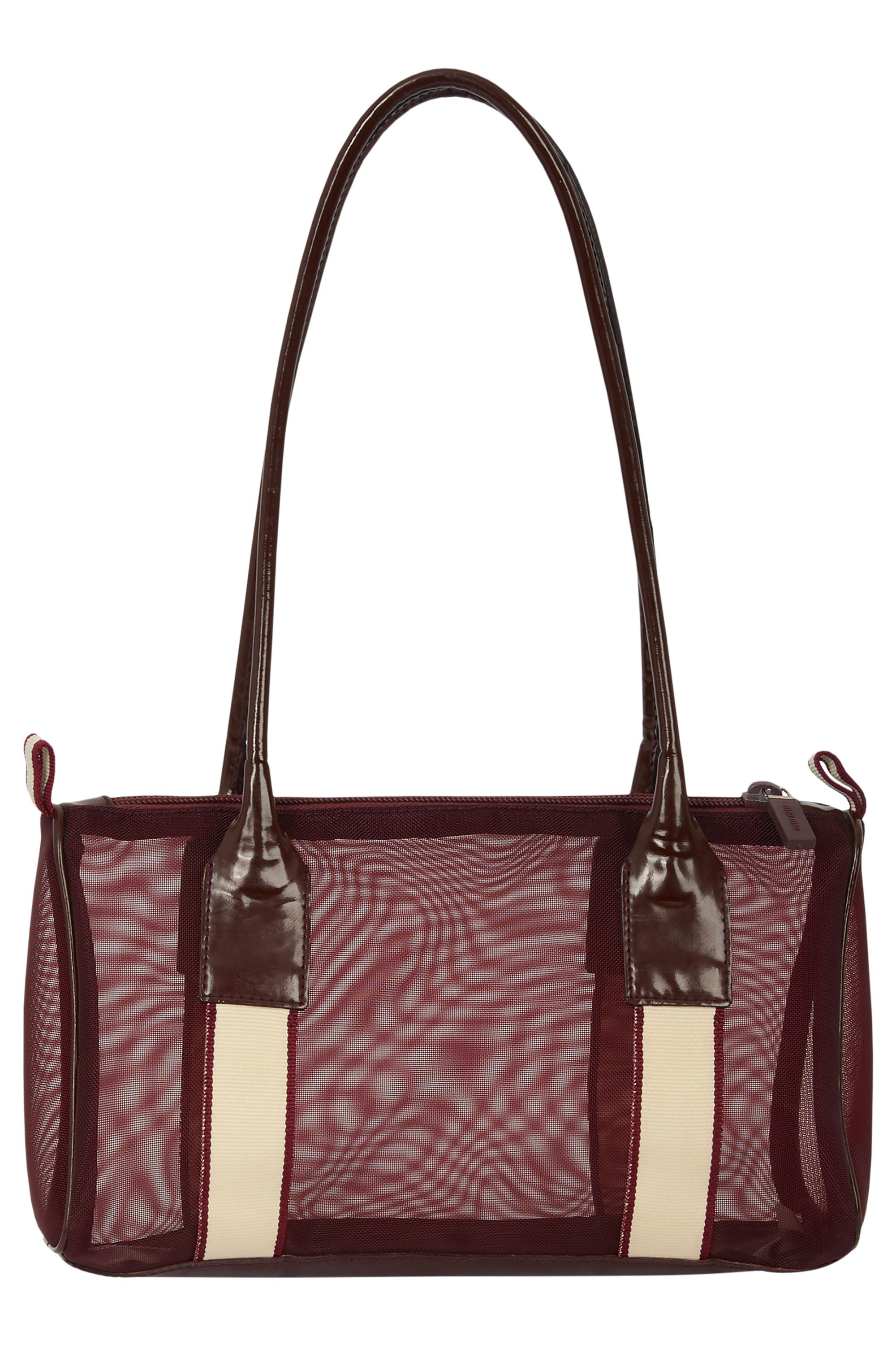 Noir Vintage Miu Miu S/S 1999 Burgundy & Cream Mesh Shoulder Bag en vente