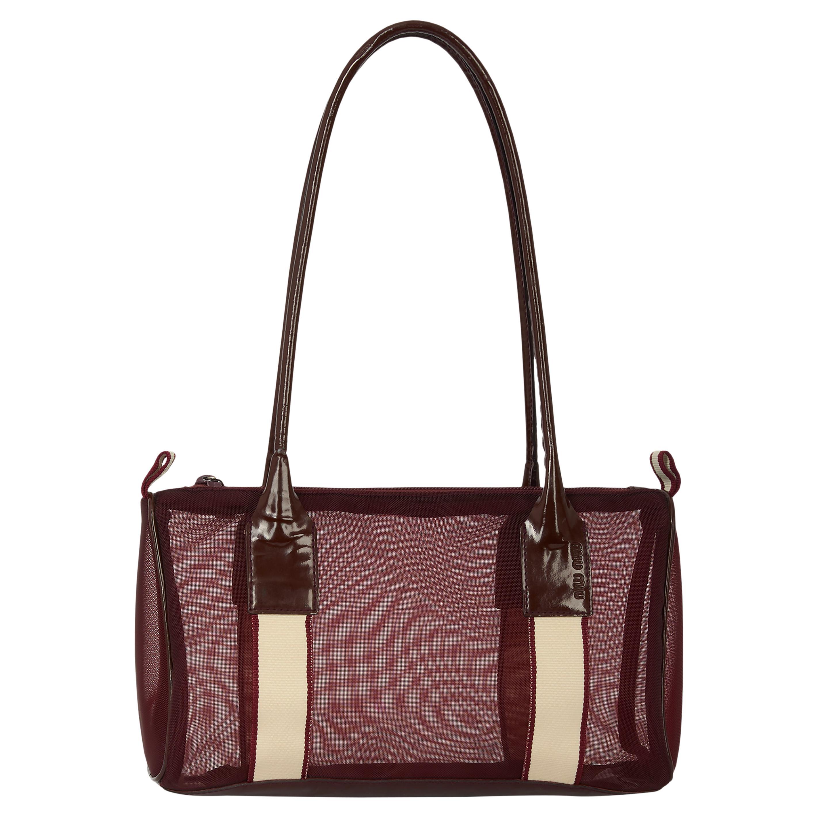 Vintage Miu Miu S/S 1999 Burgundy & Cream Mesh Shoulder Bag en vente