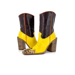 Vintage Miu Miu SS 1999 Mid Calf Snakeskin Leather Cowboy Boots 37