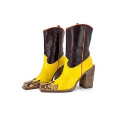 Vintage Miu Miu SS 1999 Mid Calf Snakeskin Leather Cowboy Boots 37