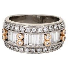 Vintage Mixed Cut Diamond Band 14k White Gold Ring Estate Fine Jewelry