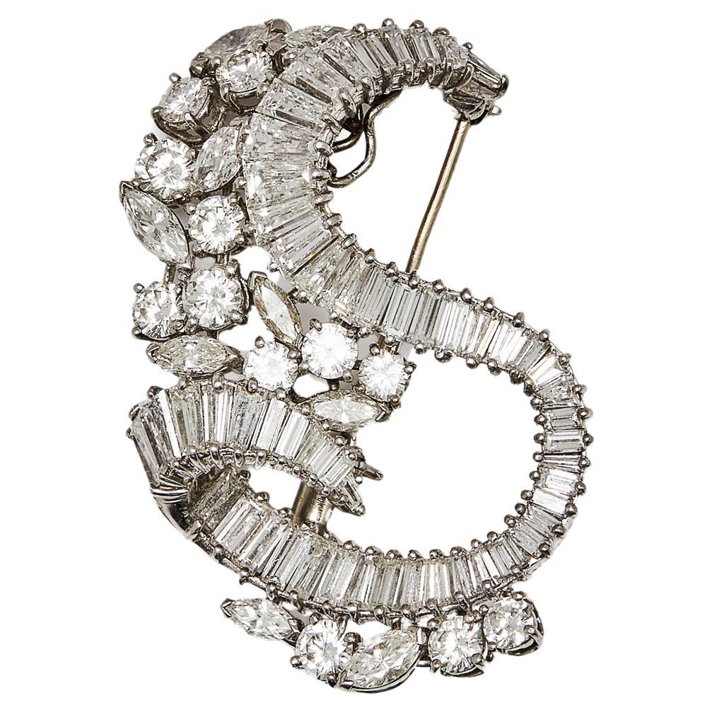Vintage Mixed-Cut Diamond Brooch For Sale