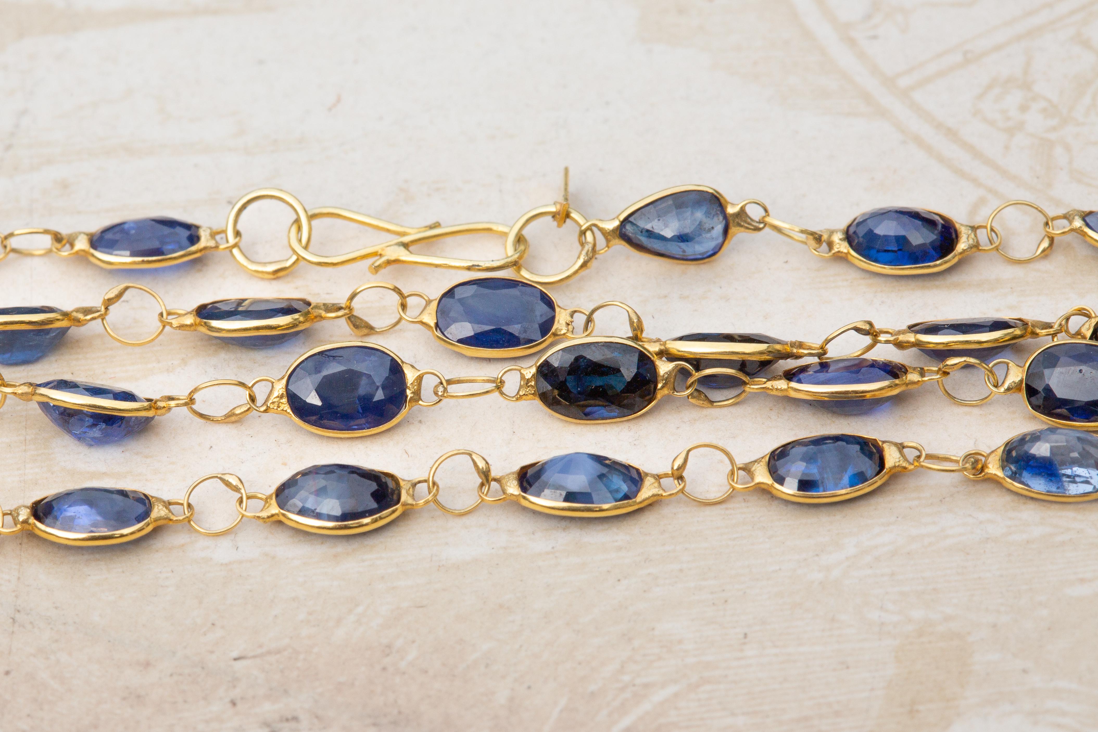 Vintage Mixed-Cut Natürlicher Saphir Halskette Kette insgesamt 13 Karat (Ovalschliff) im Angebot