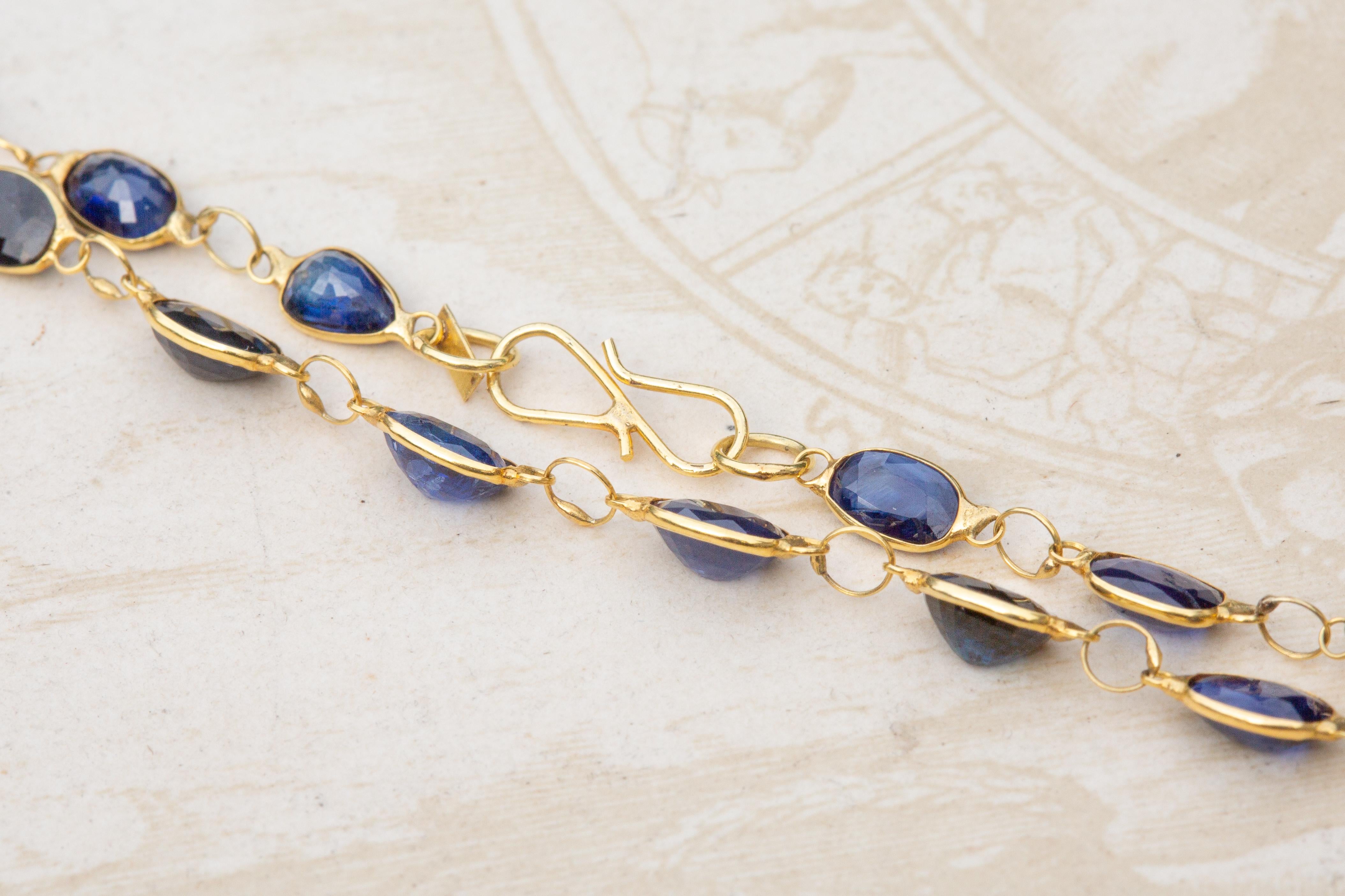 Vintage Mixed-Cut Natural Sapphire Necklace Chain 13cts Total In Good Condition For Sale In London, GB