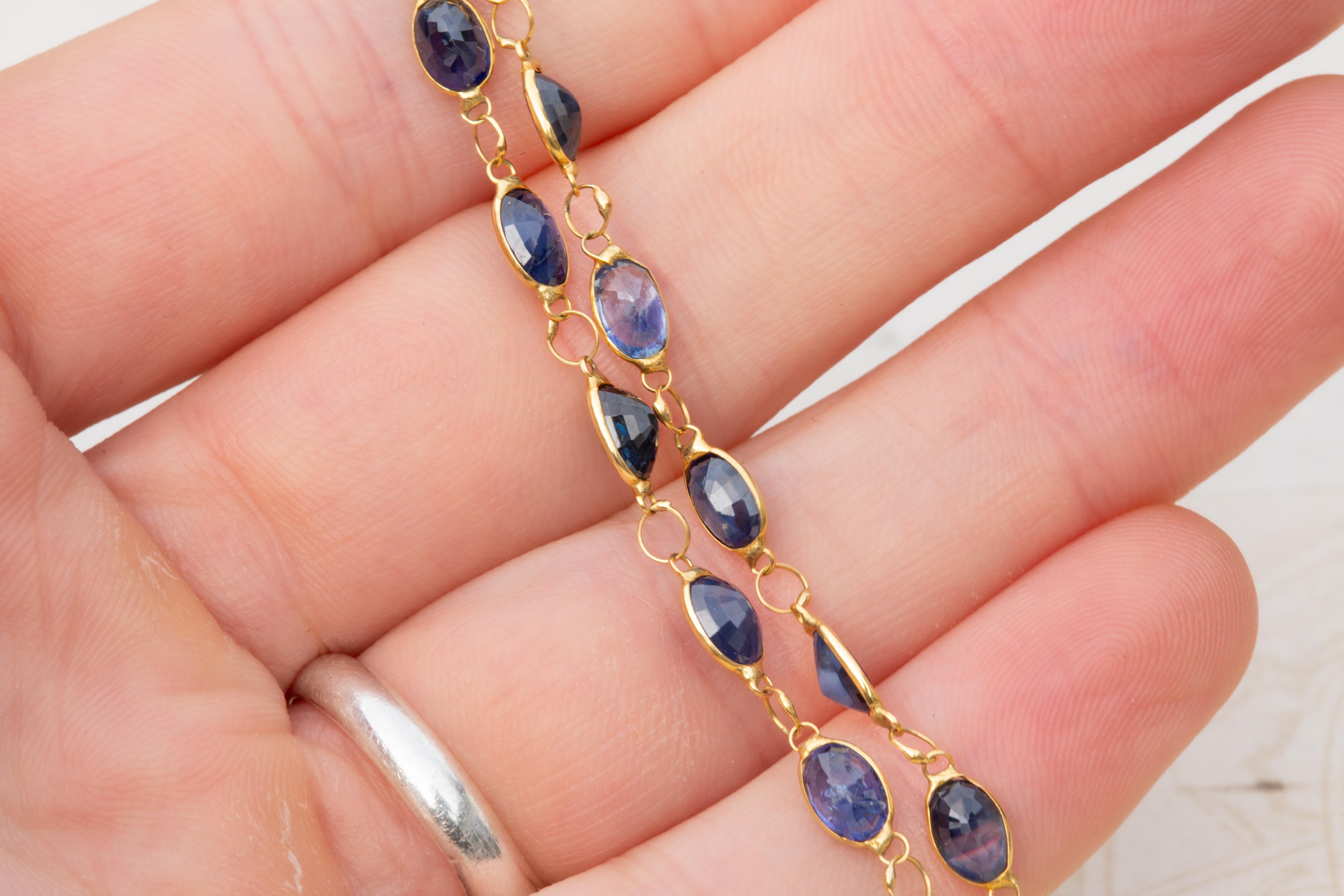 Vintage Mixed-Cut Natural Sapphire Necklace Chain 13cts Total For Sale 1