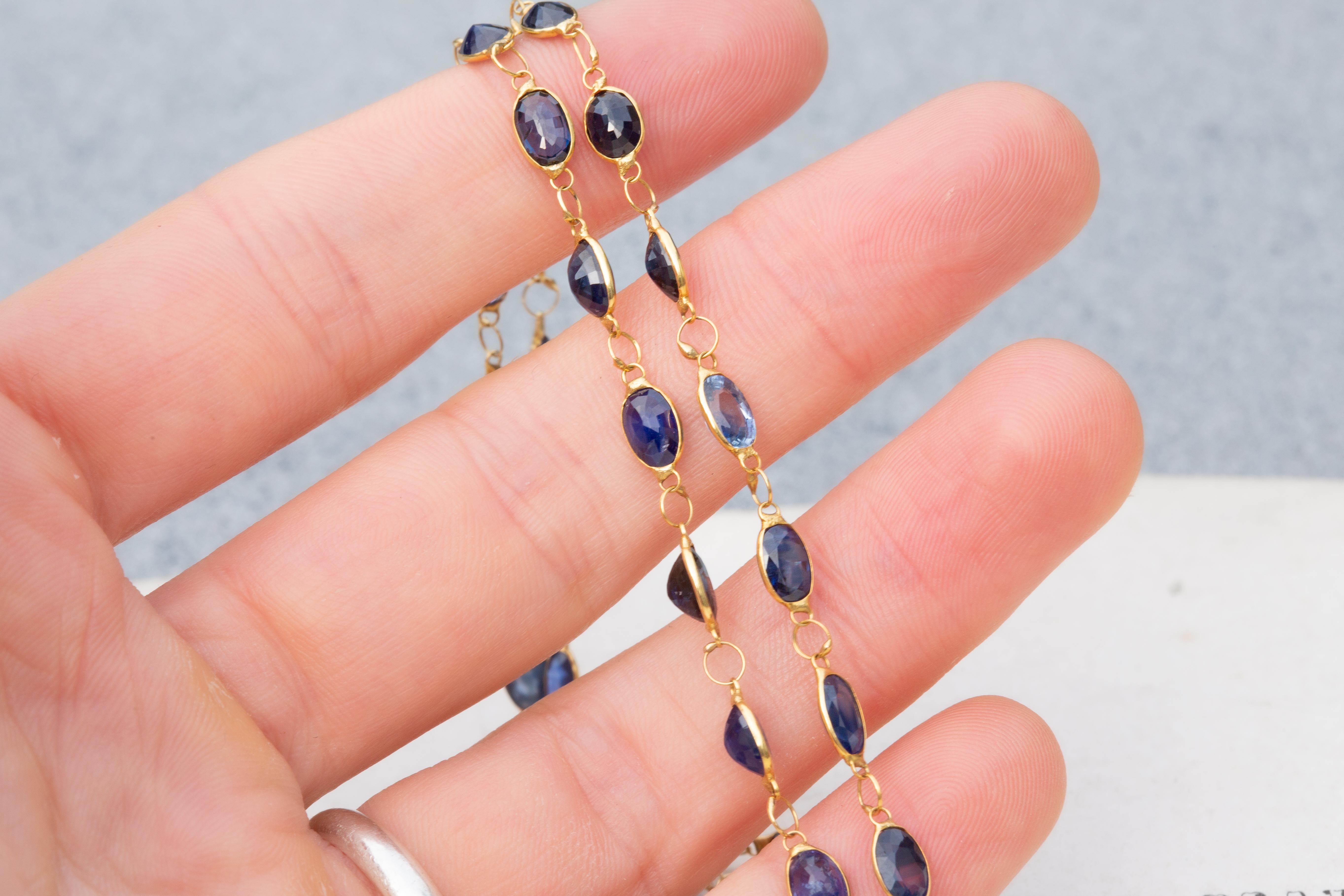 Vintage Mixed-Cut Natural Sapphire Necklace Chain 13cts Total For Sale 2