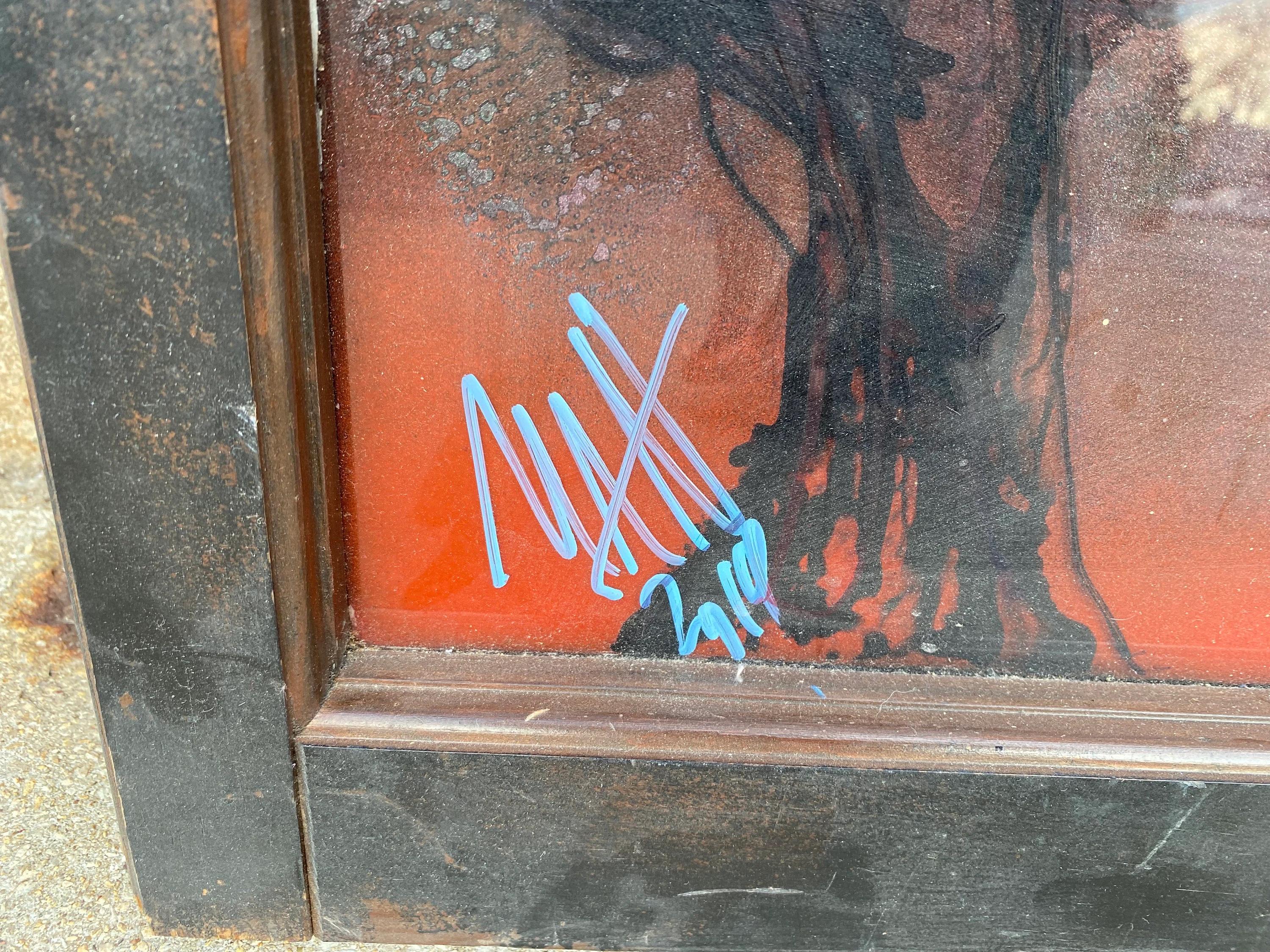 Hänge-Wandkunst aus Glas in Mischtechnik mit Crows, signiert von Mark Narens, Vintage (amerikanisch) im Angebot