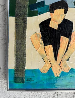 Vintage Mixed Media Painting of Beach Bathers, Palm Trees, by Rick Dreyer