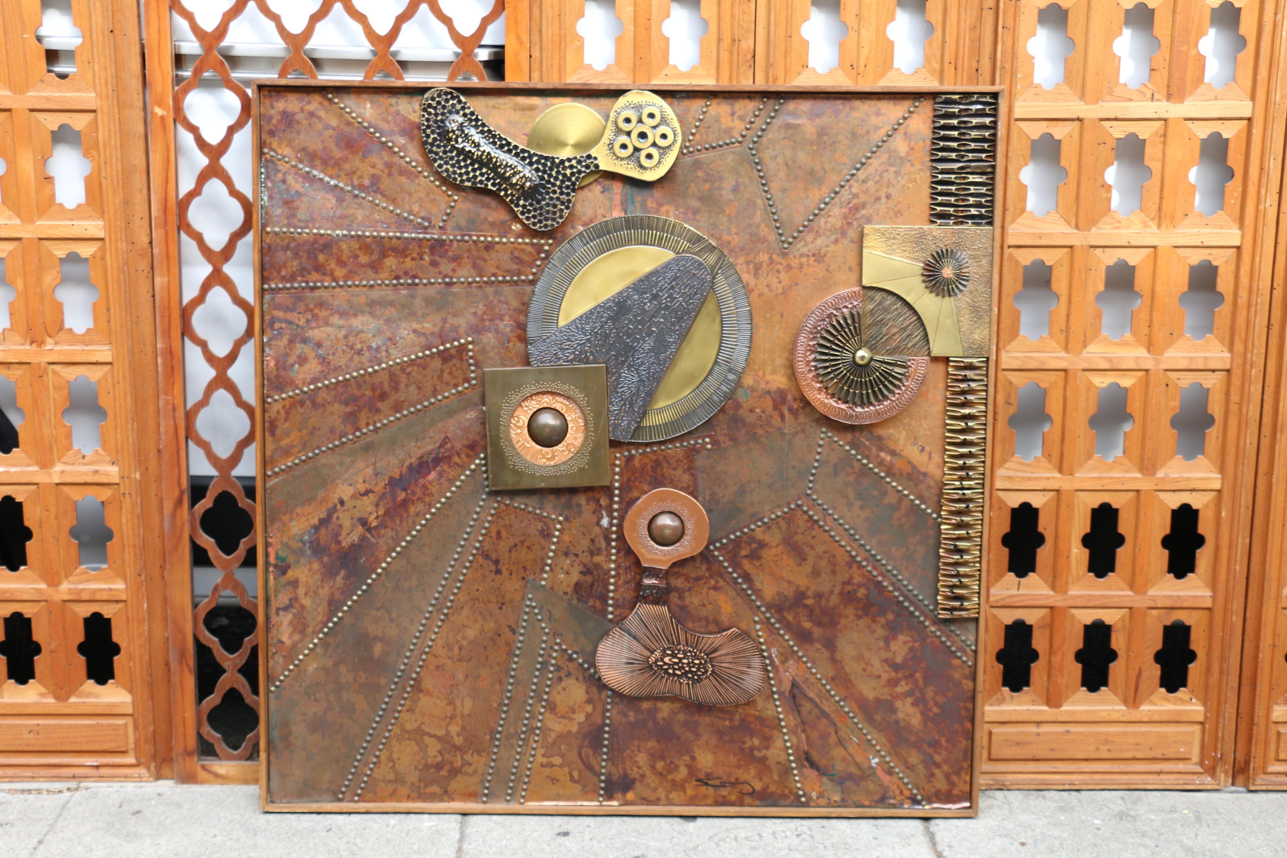 Industrial Vintage Mixed Metal Wall Art Abstract Brutalist Sculpture, Circa 1970s For Sale
