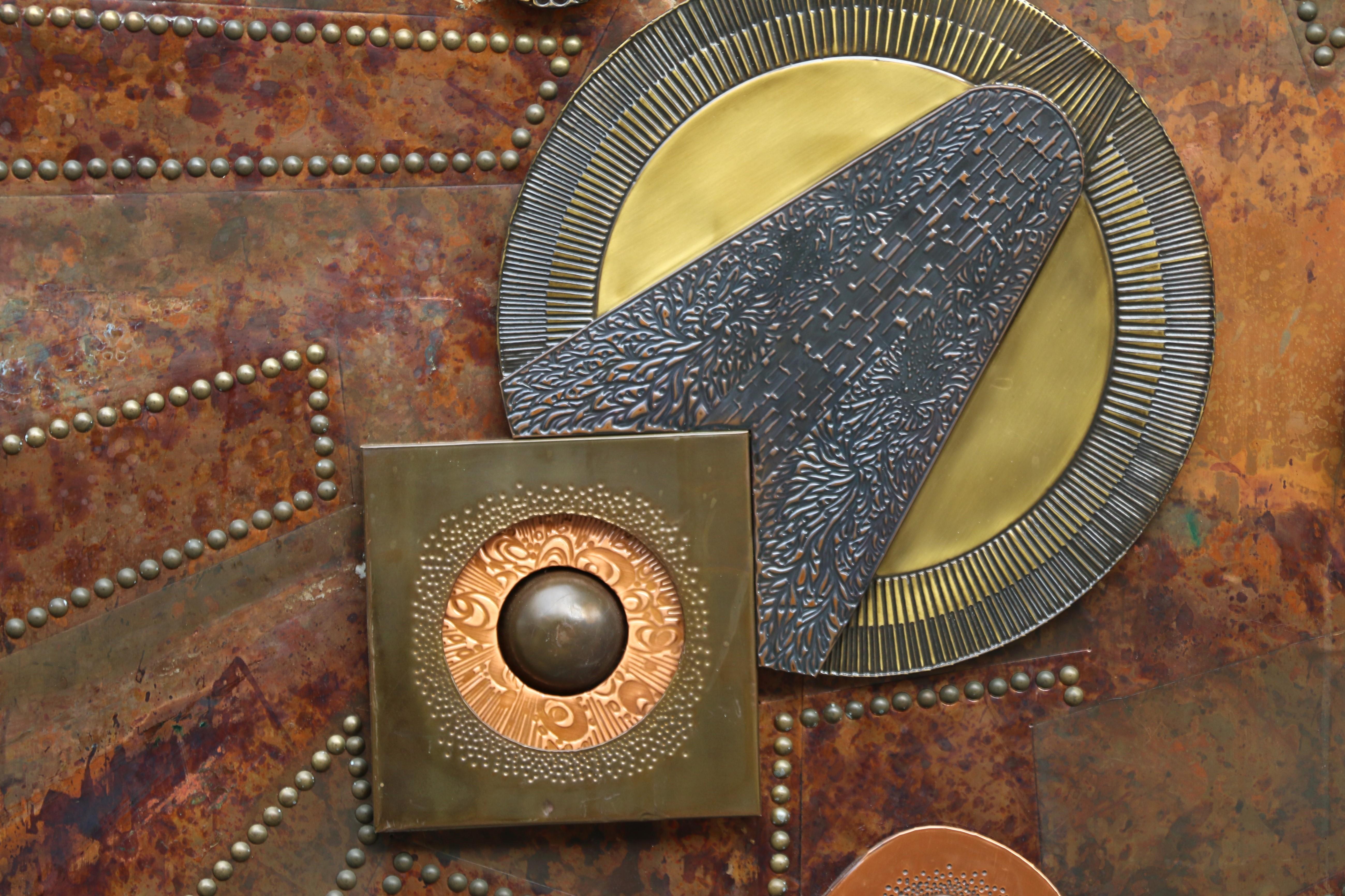 Late 20th Century Vintage Mixed Metal Wall Art Abstract Brutalist Sculpture, Circa 1970s For Sale