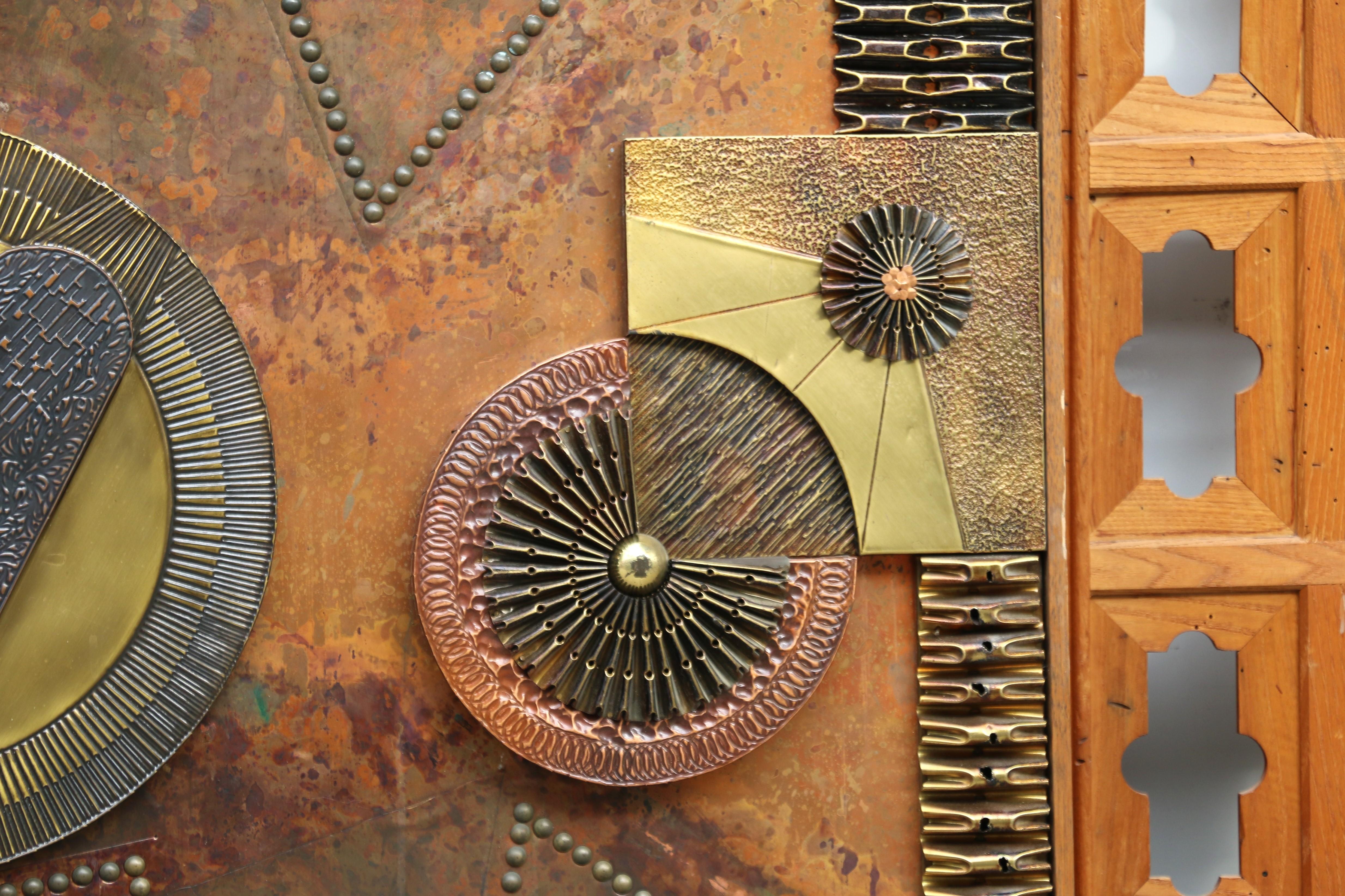 Brass Vintage Mixed Metal Wall Art Abstract Brutalist Sculpture, Circa 1970s For Sale