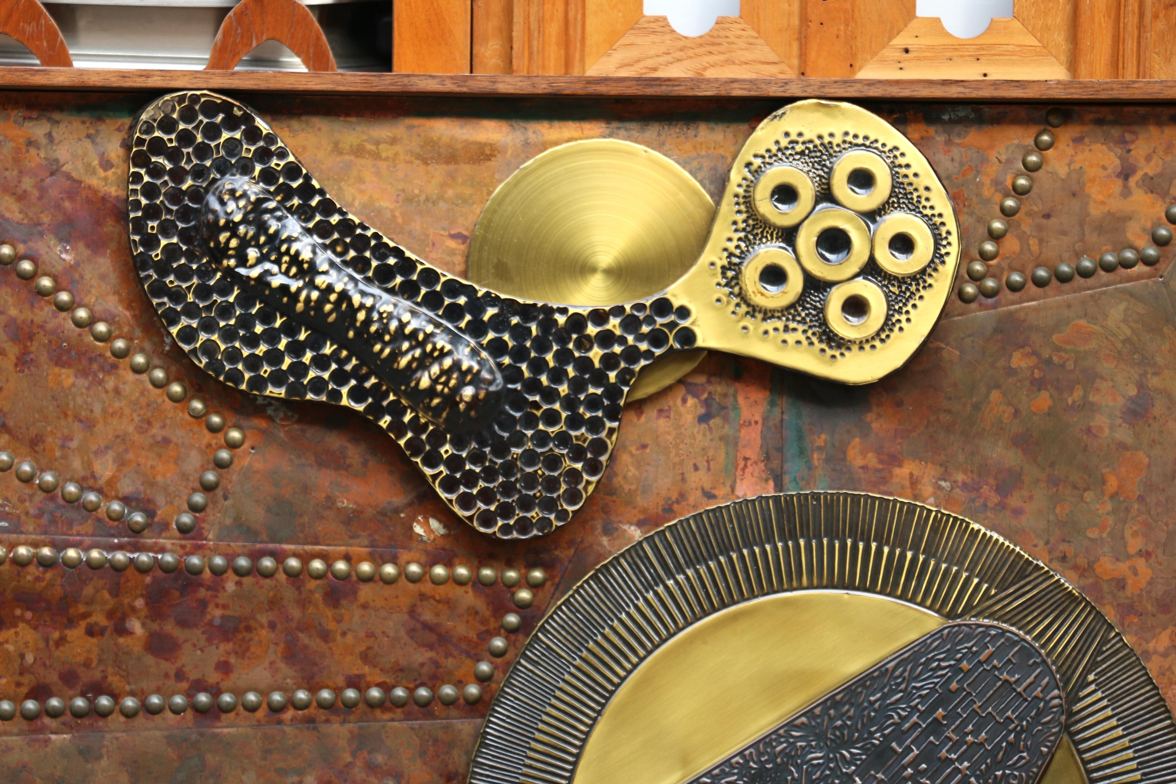 Vintage Mixed Metal Wall Art Abstract Brutalist Sculpture, Circa 1970s For Sale 1