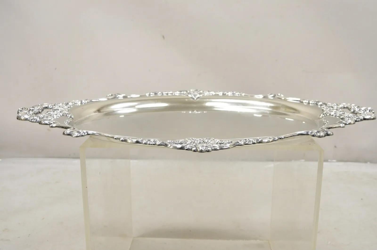 Vintage Miyata English Victorian Silver Plated Oval Floral Repousse Platter Tray For Sale 7