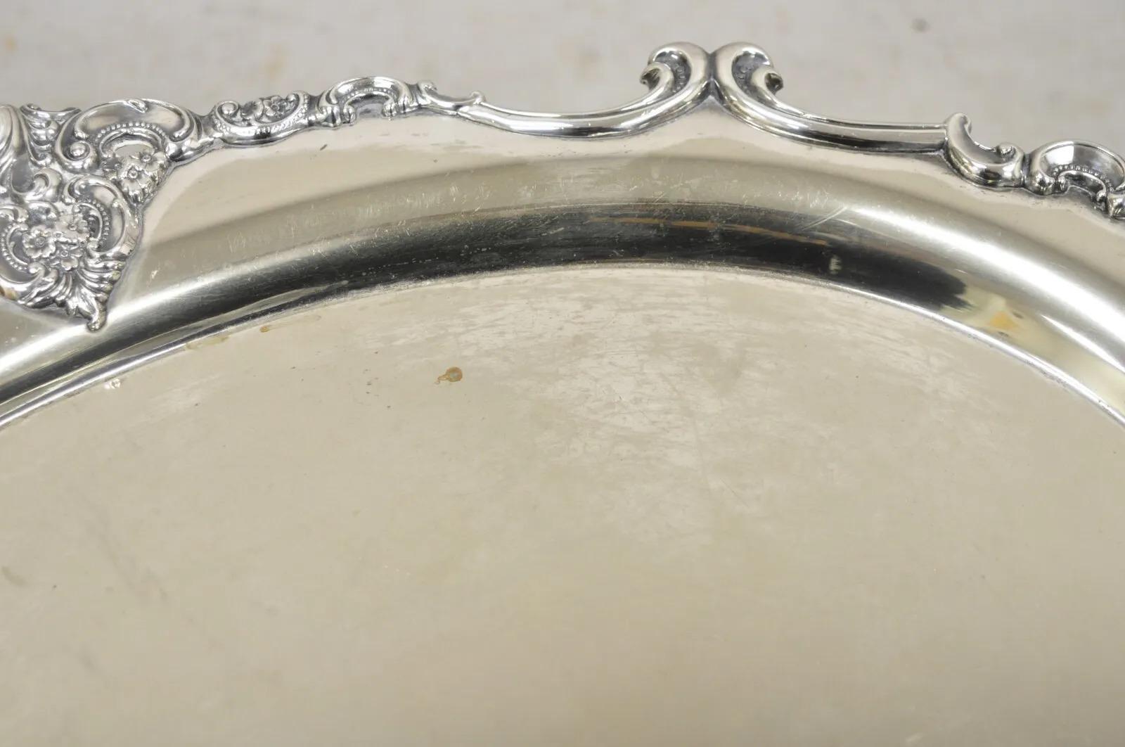 Vintage Miyata English Victorian Silver Plated Oval Floral Repousse Platter Tray For Sale 3