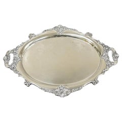 Retro Miyata English Victorian Silver Plated Oval Floral Repousse Platter Tray