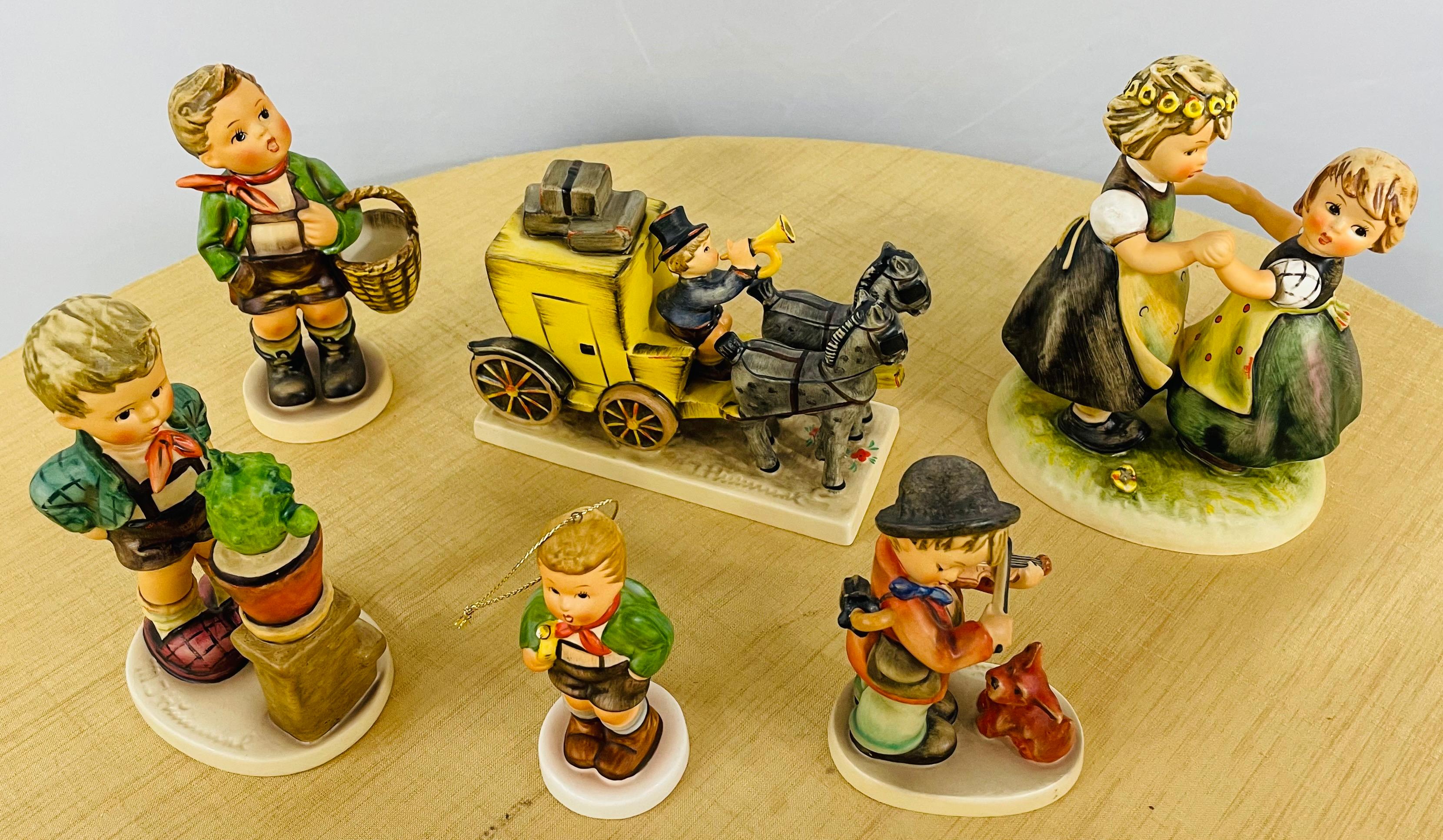 A set of six of M I Hummel Goebel in fully original condition, Western Germany. Each figurine is stamped Goebel. 

Largest dimensions: 6.5