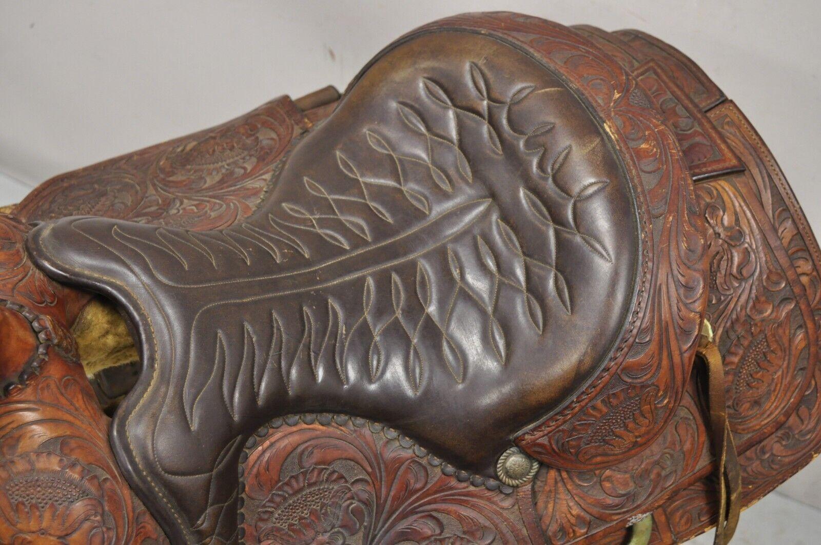 Vintage ML Leddy's Brown Tooled Leather Western Show Horse Saddle at