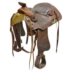 Used ML Leddy's Brown Tooled Leather Western Show Horse Saddle