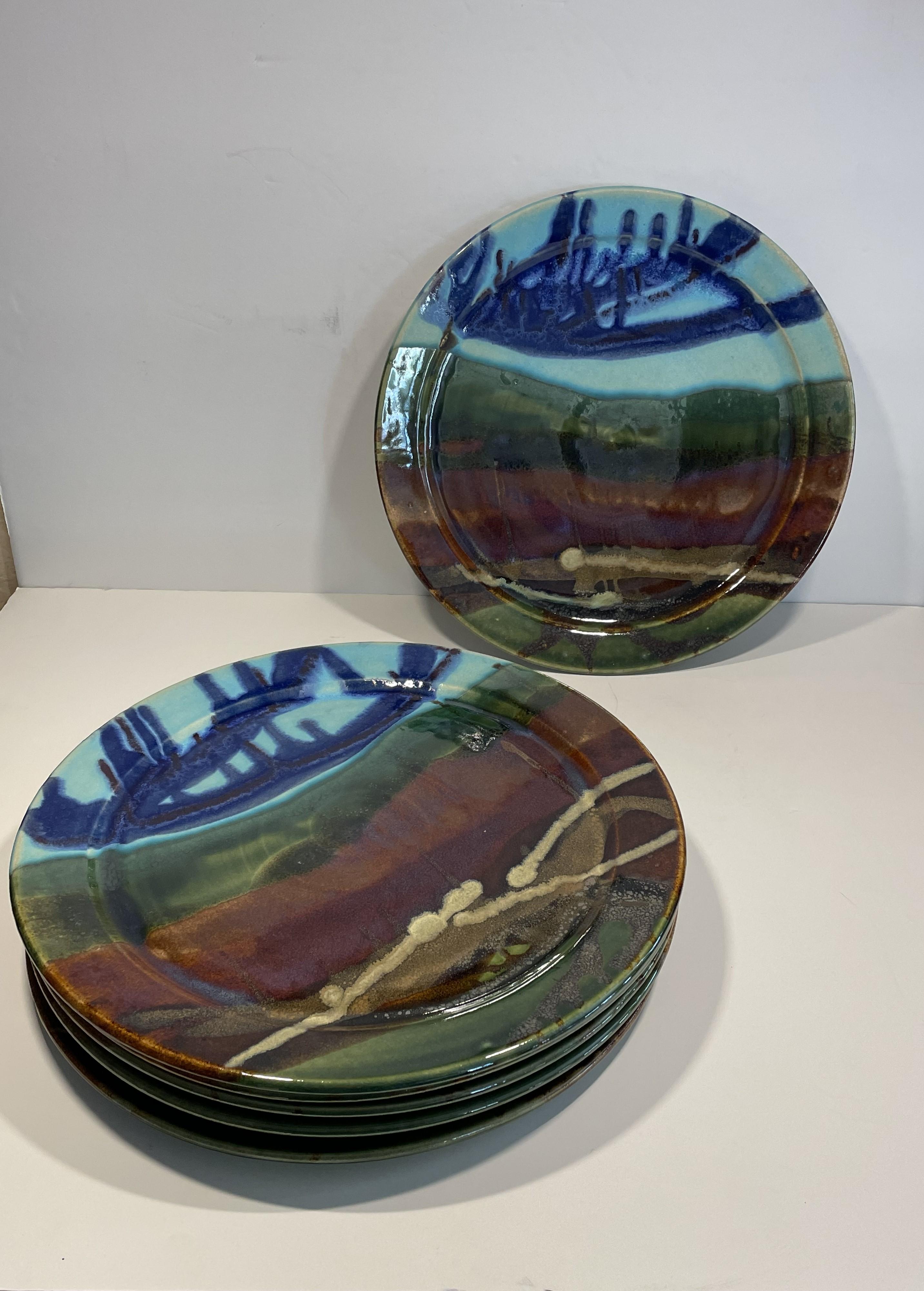 Expressionist Vintage ML Moss Dinner Plate Chargers - Set of 8 For Sale