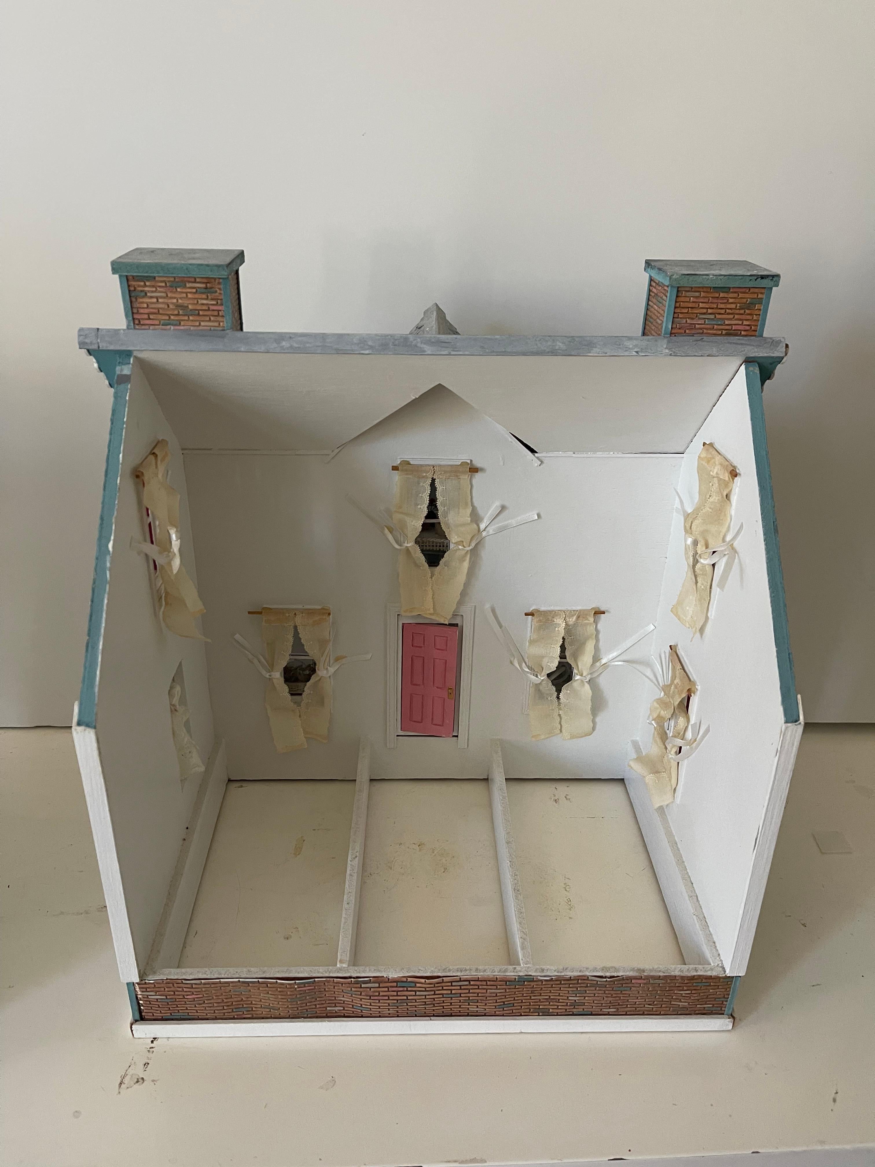 Vintage Mniature Dollhouse Blue Cottage Fully Furnished For Sale 4