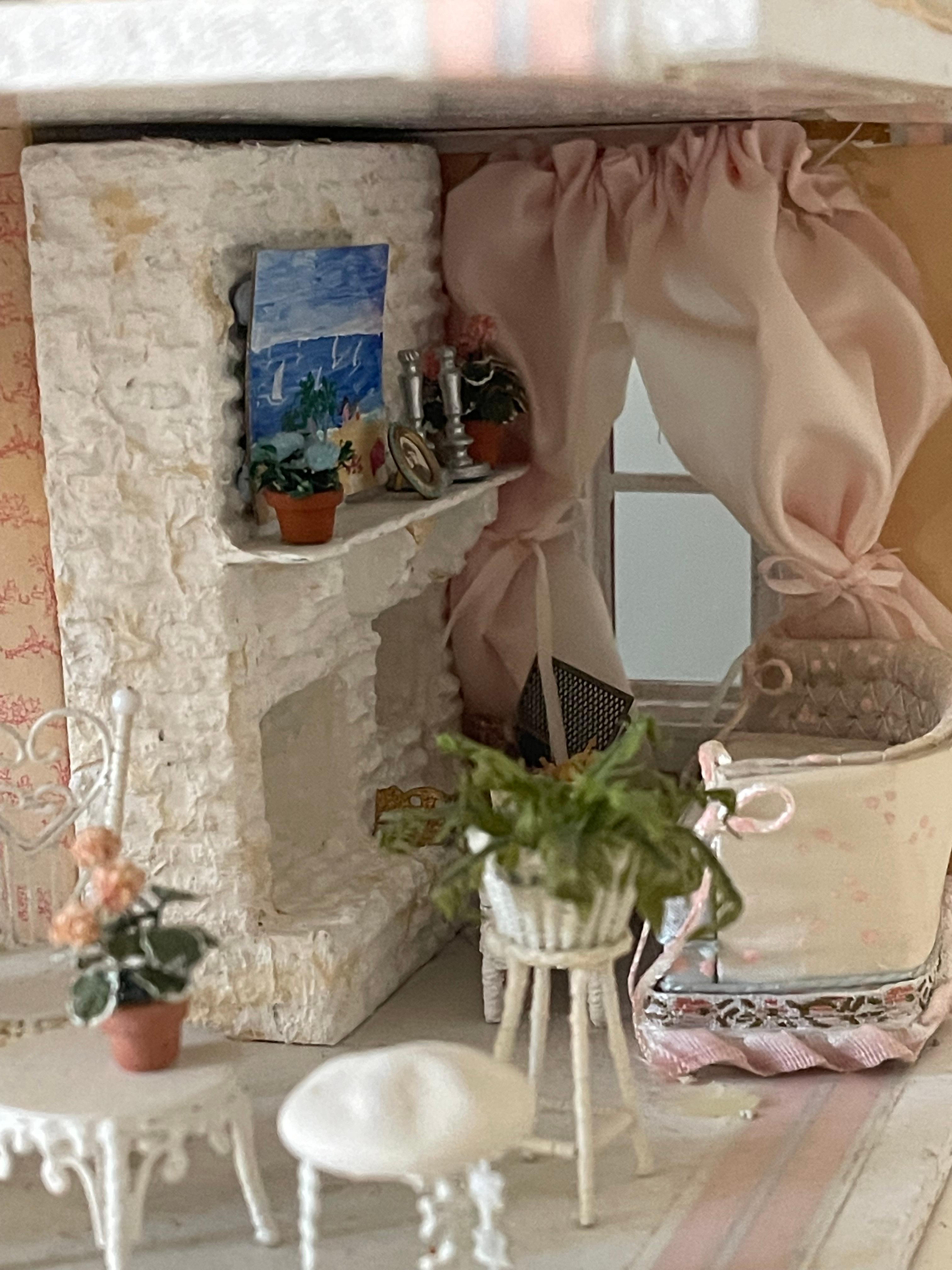 Vintage Mniature Dollhouse Blue Cottage Fully Furnished For Sale 8