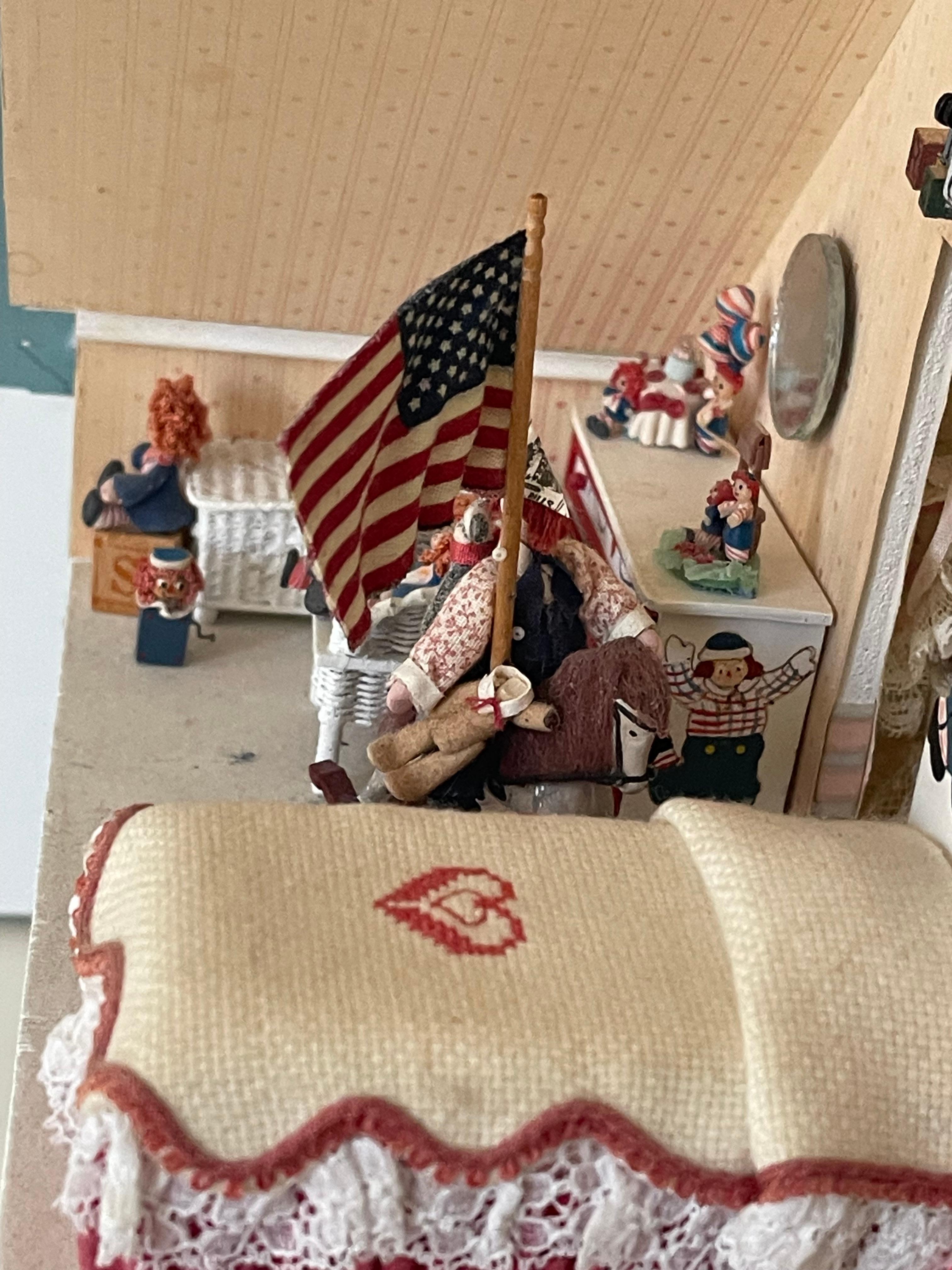 Vintage Mniature Dollhouse Blue Cottage Fully Furnished For Sale 9
