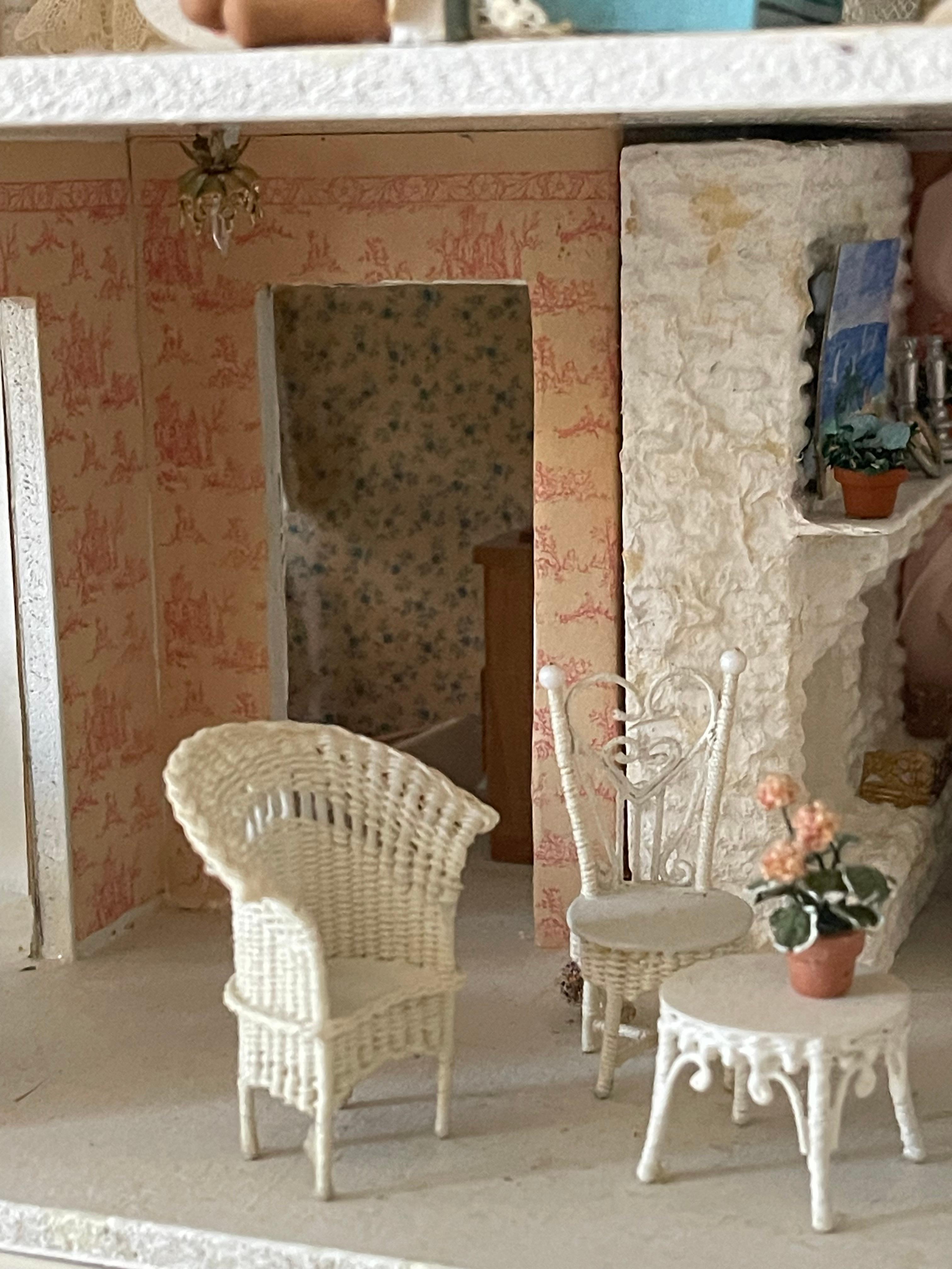 Vintage Mniature Dollhouse Blue Cottage Fully Furnished For Sale 11