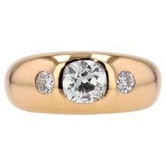 Vintage Mobster Style 1 Carat Old Mine Cut Diamond 3 Stone Gypsy Ring