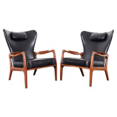 Vintage Model 1410-C Leather Lounge Chairs by Adrian Pearsall