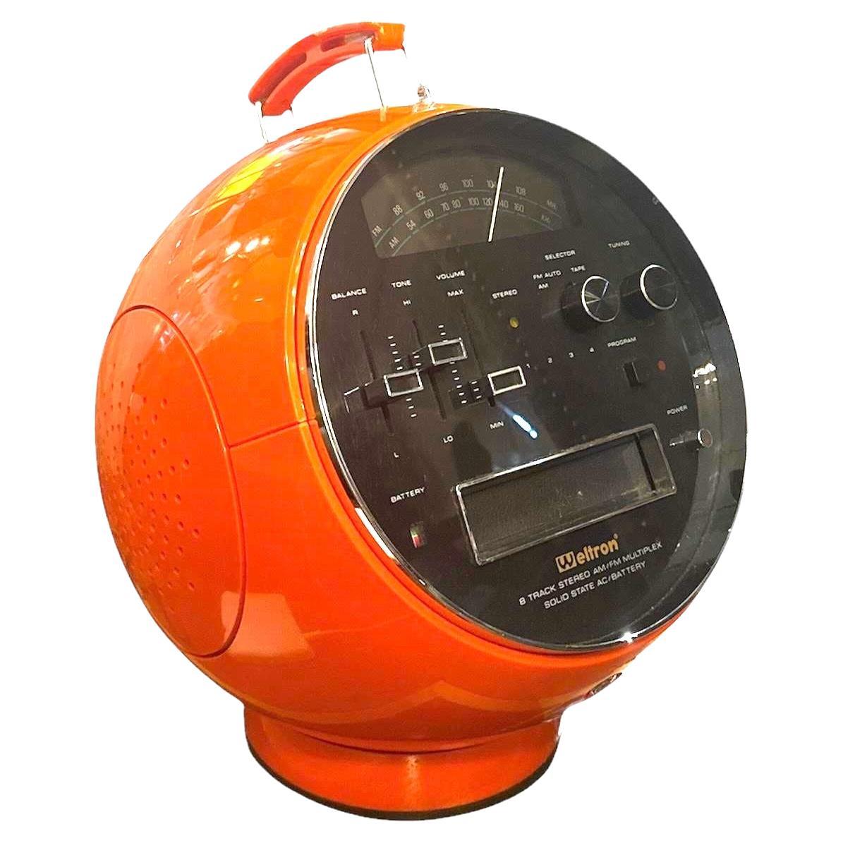 Vintage Model 2001 Orange Weltron Radio & 8 Track Iconic Space Age Ball Stereo P