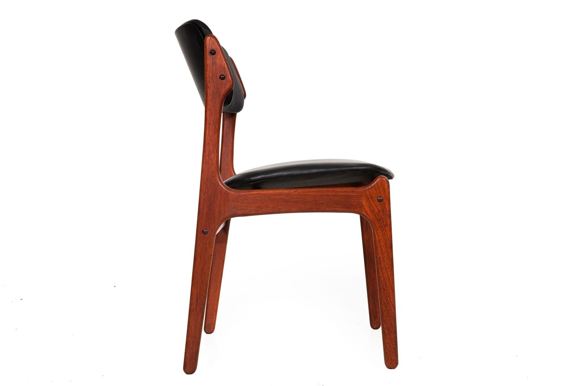 Danish Vintage Model 49 Teak and Black Leather Side Chair by Erik Buch For Sale