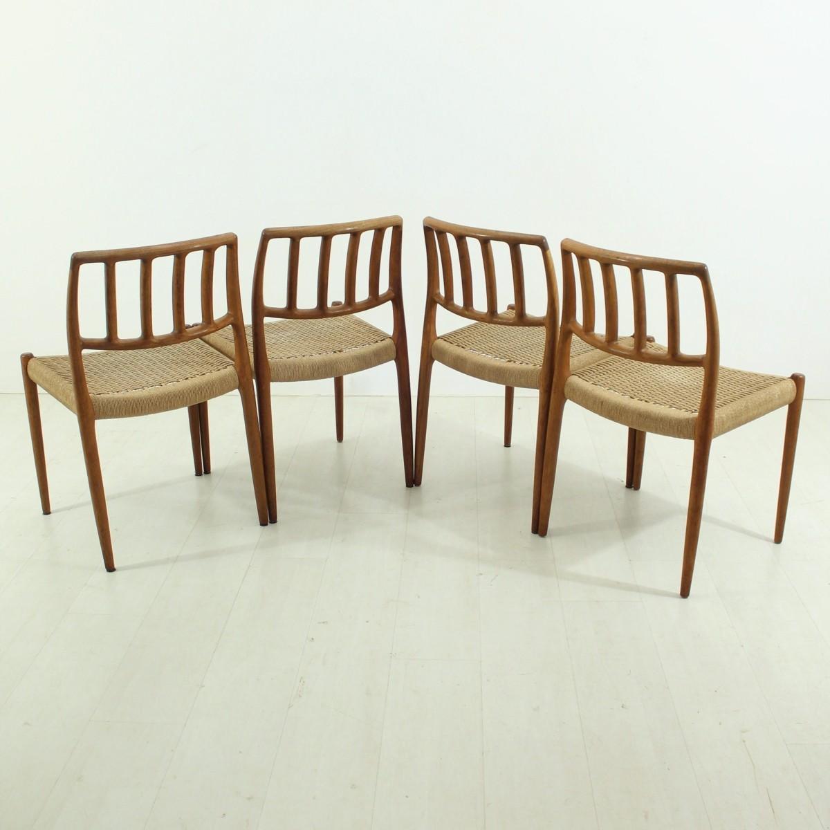 Scandinavian Modern Vintage Model 83 Teak Dining Chairs Nils O. Møller for J.L. Møllers, Set of Four