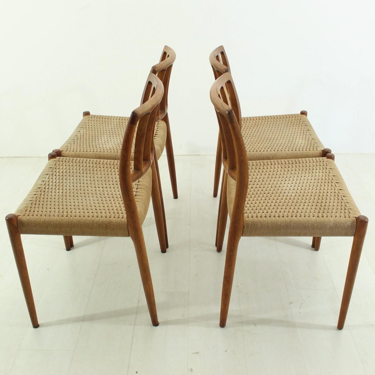 Scandinavian Vintage Model 83 Teak Dining Chairs Nils O. Møller for J.L. Møllers, Set of Four