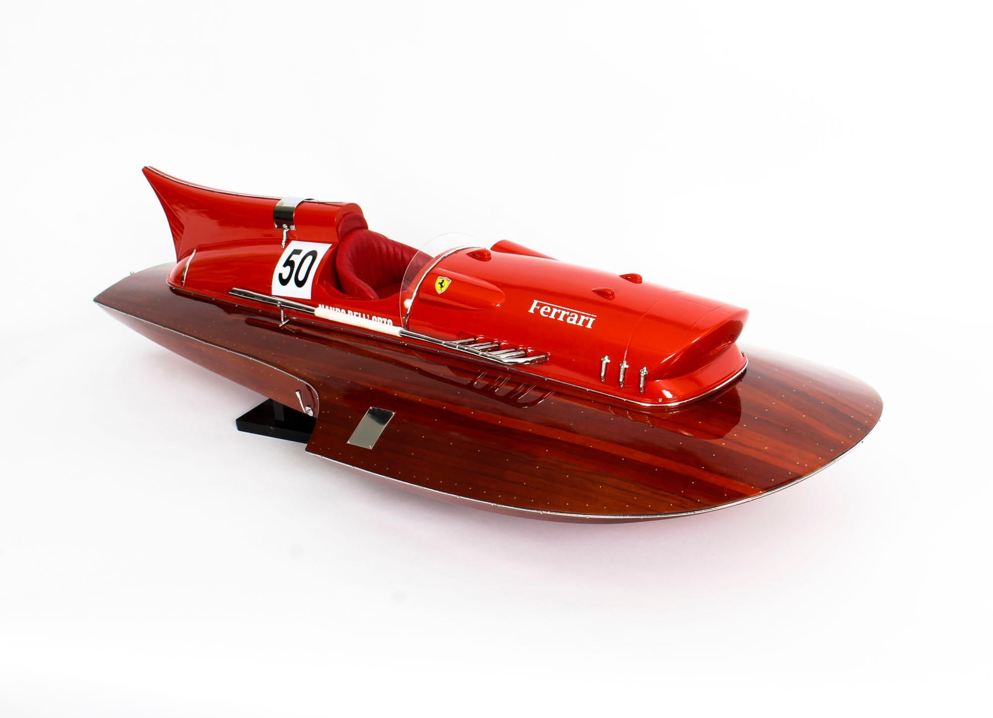 This is a superb Vintage model of a Ferrari Hydroplane from 1954.

Ferrari motor cars are adored on all corners of the globe and are seen as the ultimate status symbol for the rich and powerful.
But as these incredible pictures show, Ferrari is not