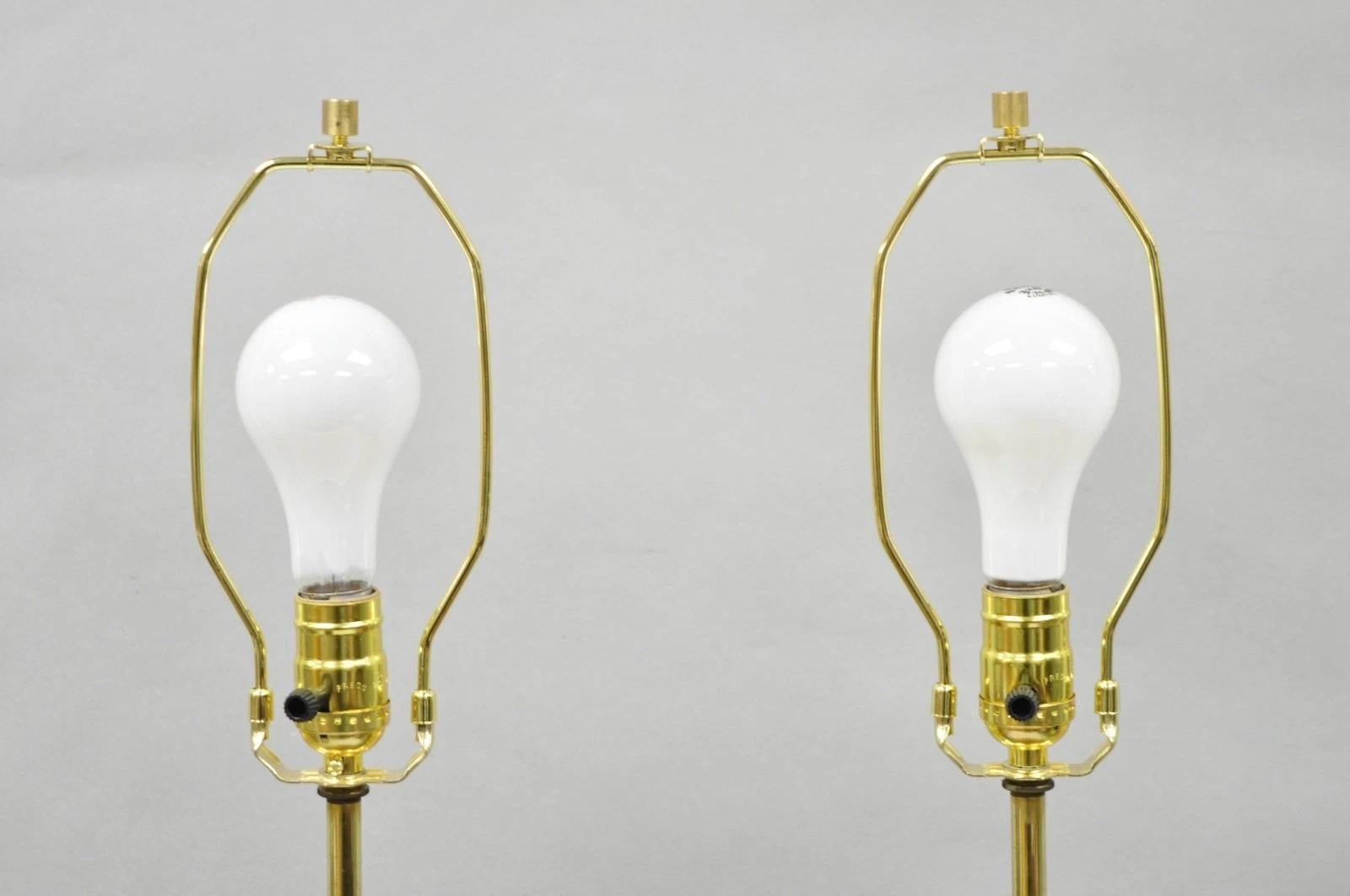 Vintage Modeline Mid Century Modern Walnut & Blue Stained Glass Table Lamps Pair For Sale 6