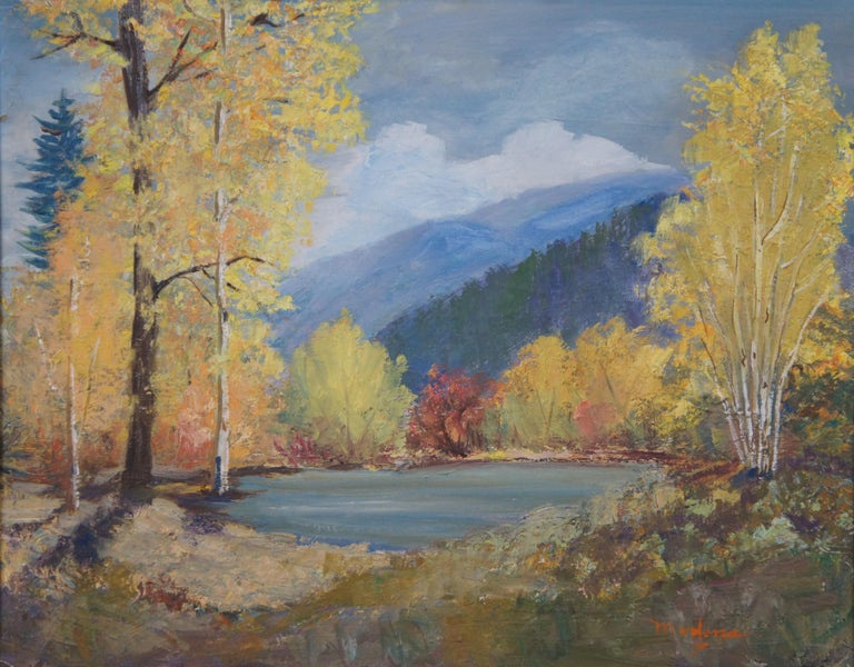 Vintage Modena Mountain Lake Trees Autumn Landscape Oil Painting For ...