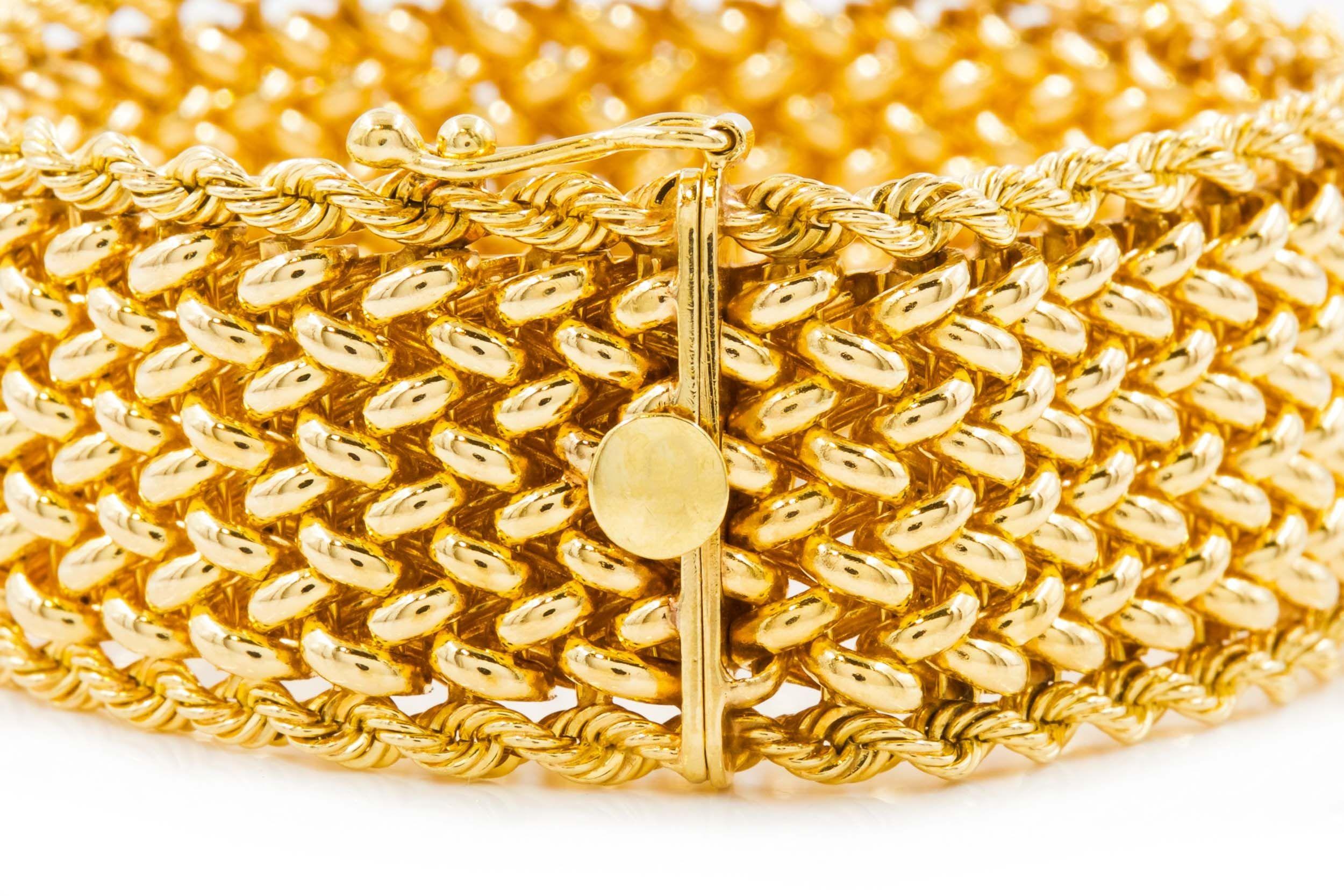 Vintage Modern 14 Karat Yellow Gold Woven Mesh Bracelet  6 1/2