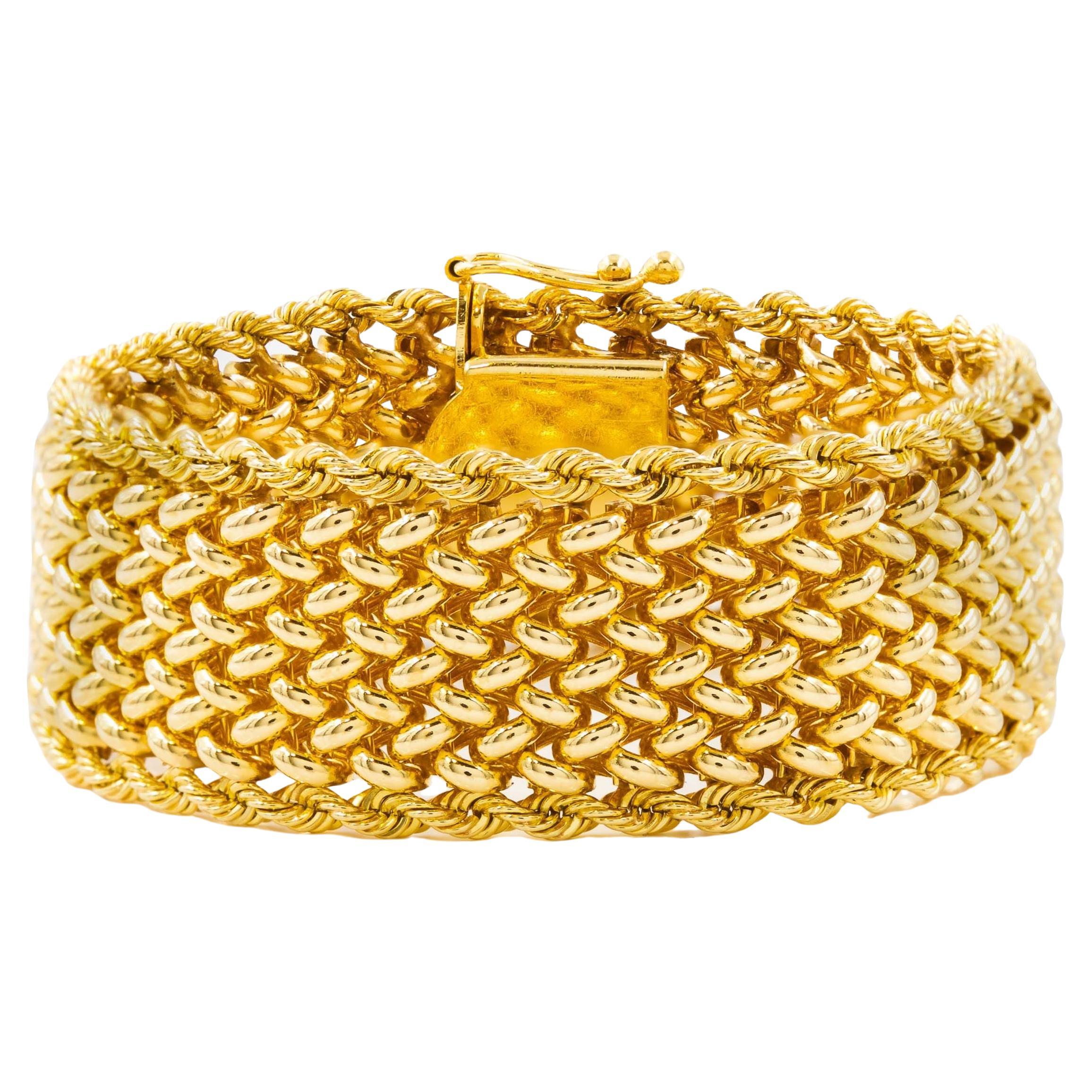 Vintage Modern 14 Karat Yellow Gold Woven Mesh Bracelet  6 1/2" wearable length
