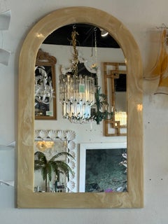 Vintage Modern 1970s Arched Onyx Marble Stone Wall Mirror